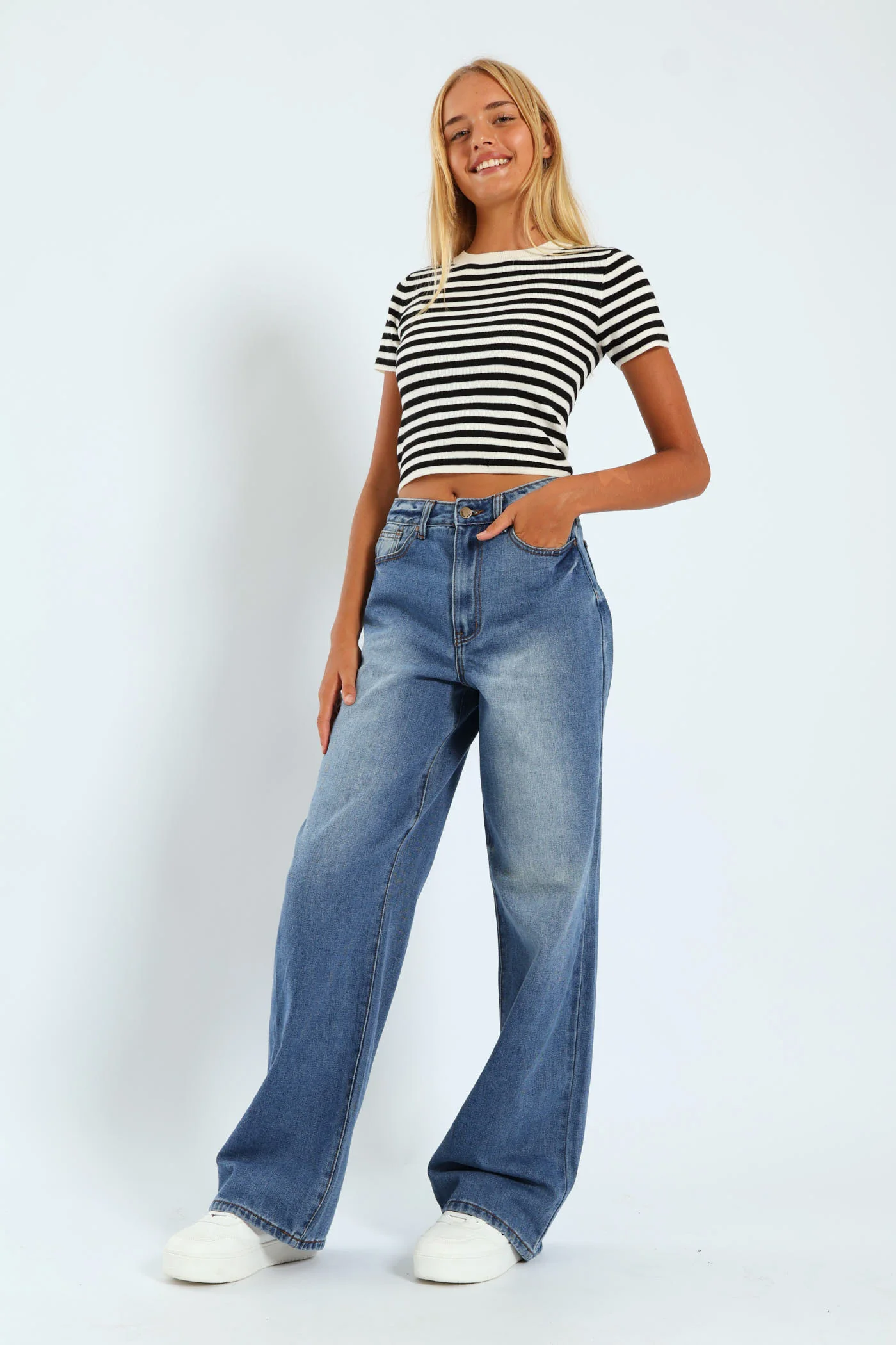 Girls Rigid Wide Leg Denim - Dark Blue - Image 5