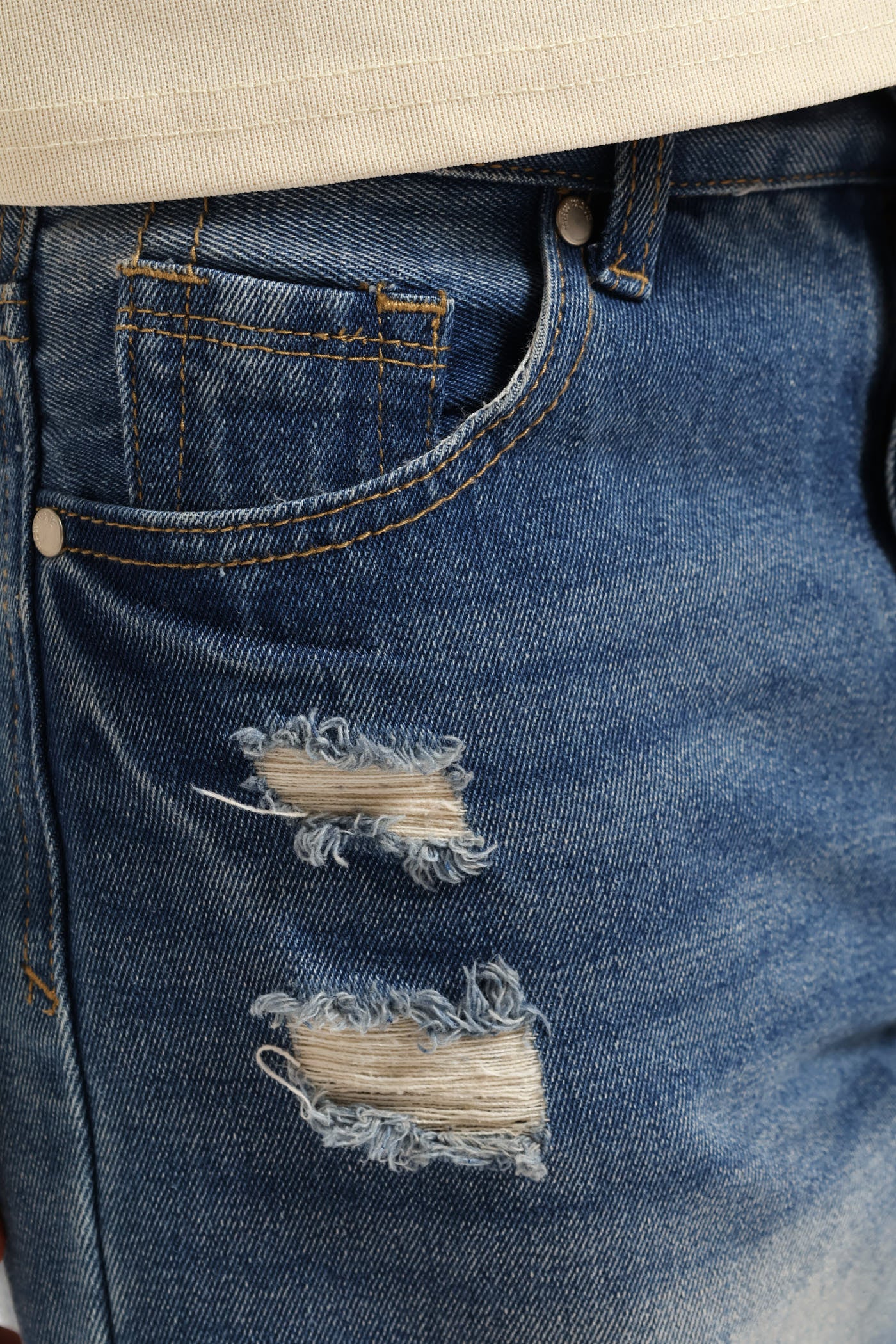 Girls Rip & Repair Turn Up Wide Leg Denim - Mid Blue - Image 5