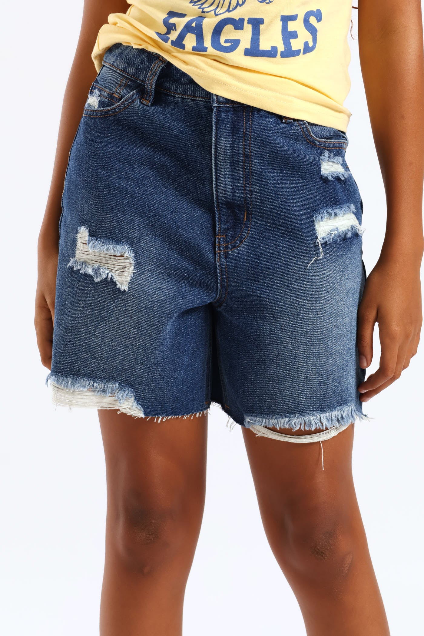 Girls Ripped Bermuda Shorts - Dark Blue - Image 2