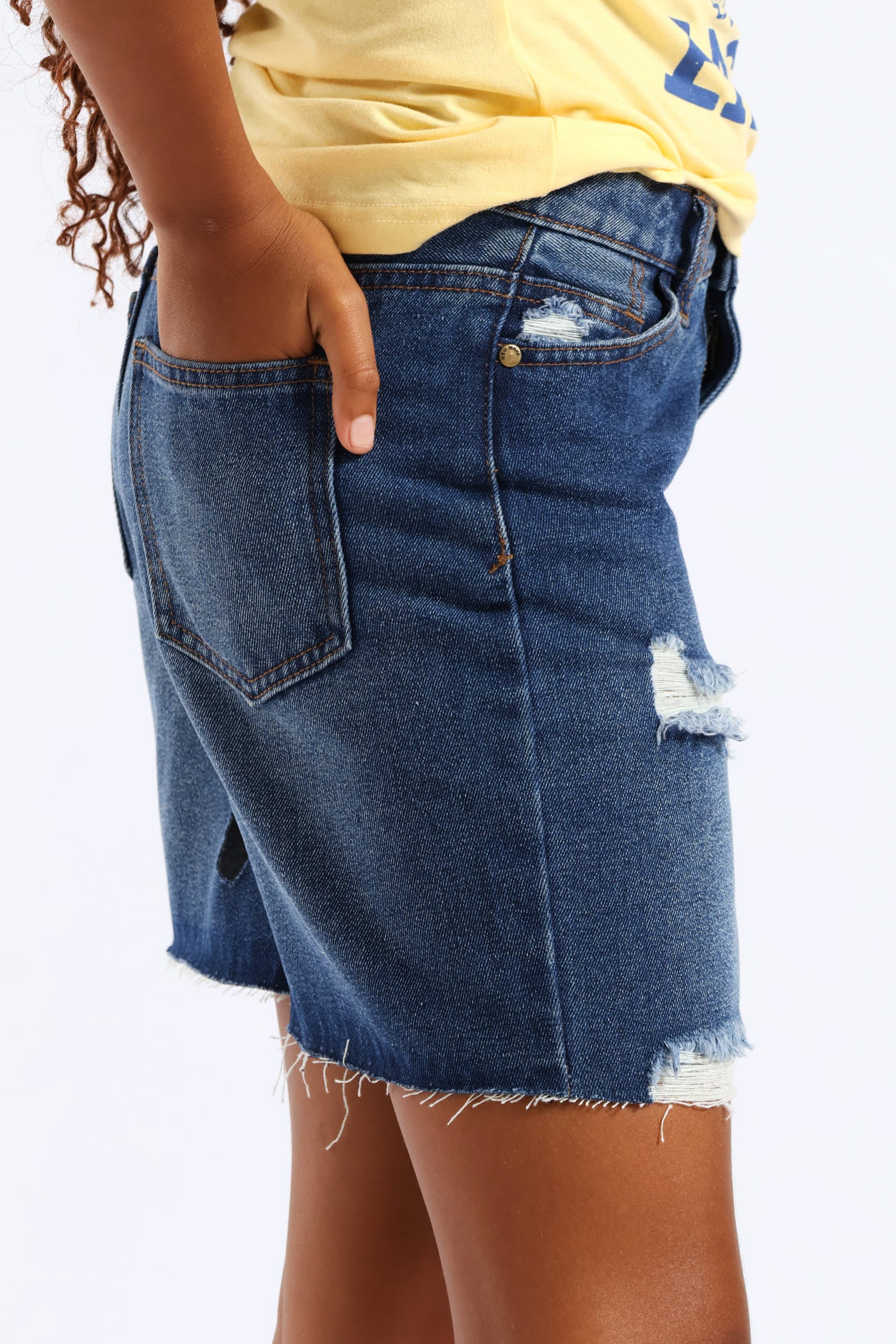 Girls Ripped Bermuda Shorts - Dark Blue - Image 3