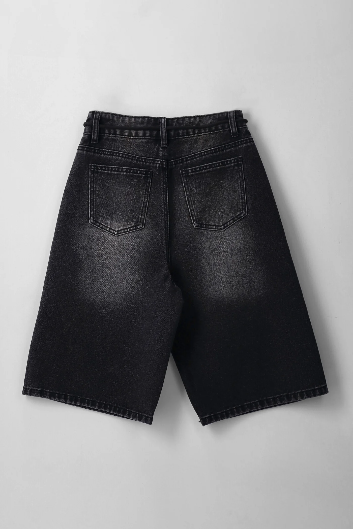 Girls Rope Belt Denim Jort - Charcoal - Image 2