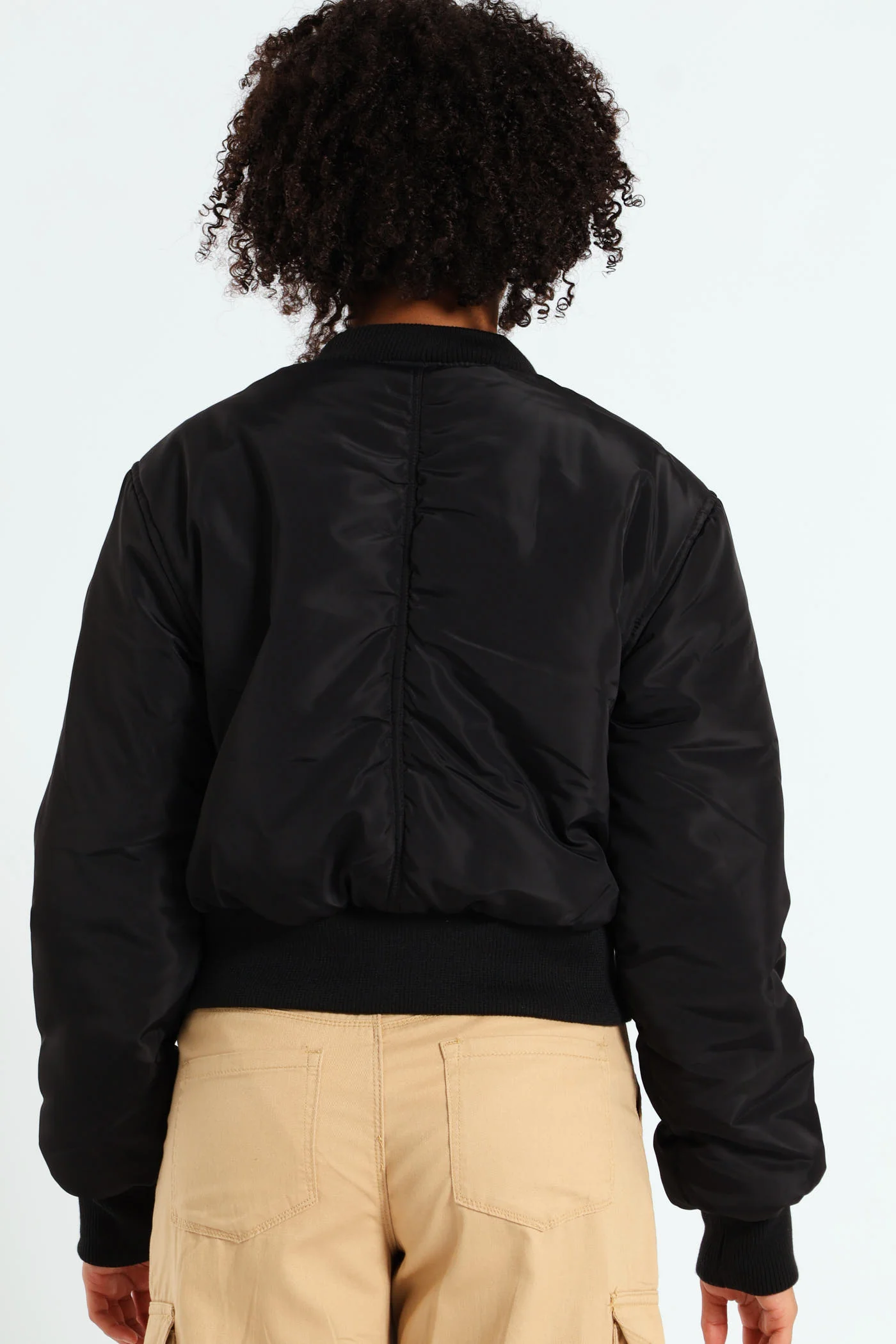 Girls Satin Bomber Jacket - Black - Image 4