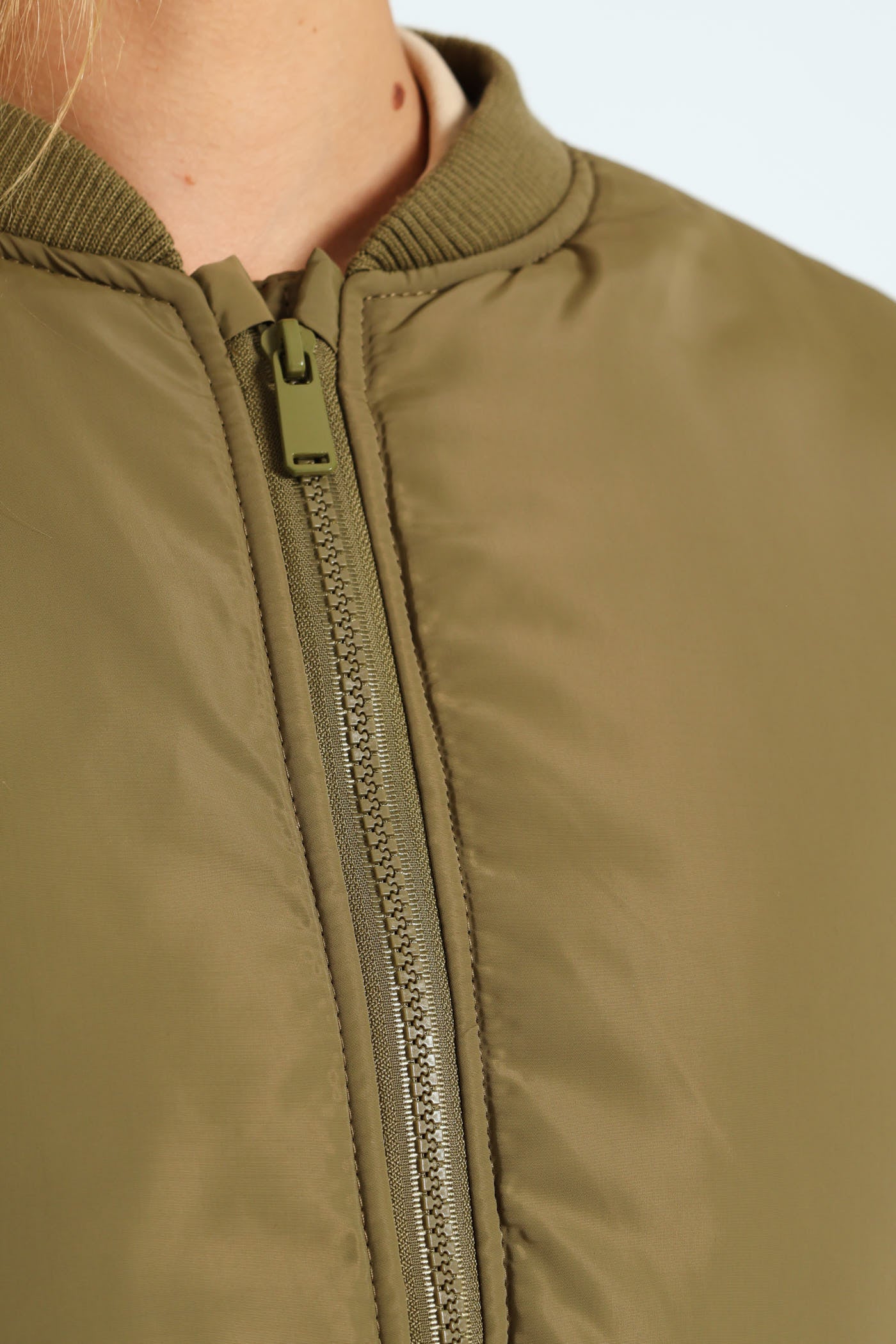 Girls Satin Bomber Jacket - Olive - Image 2