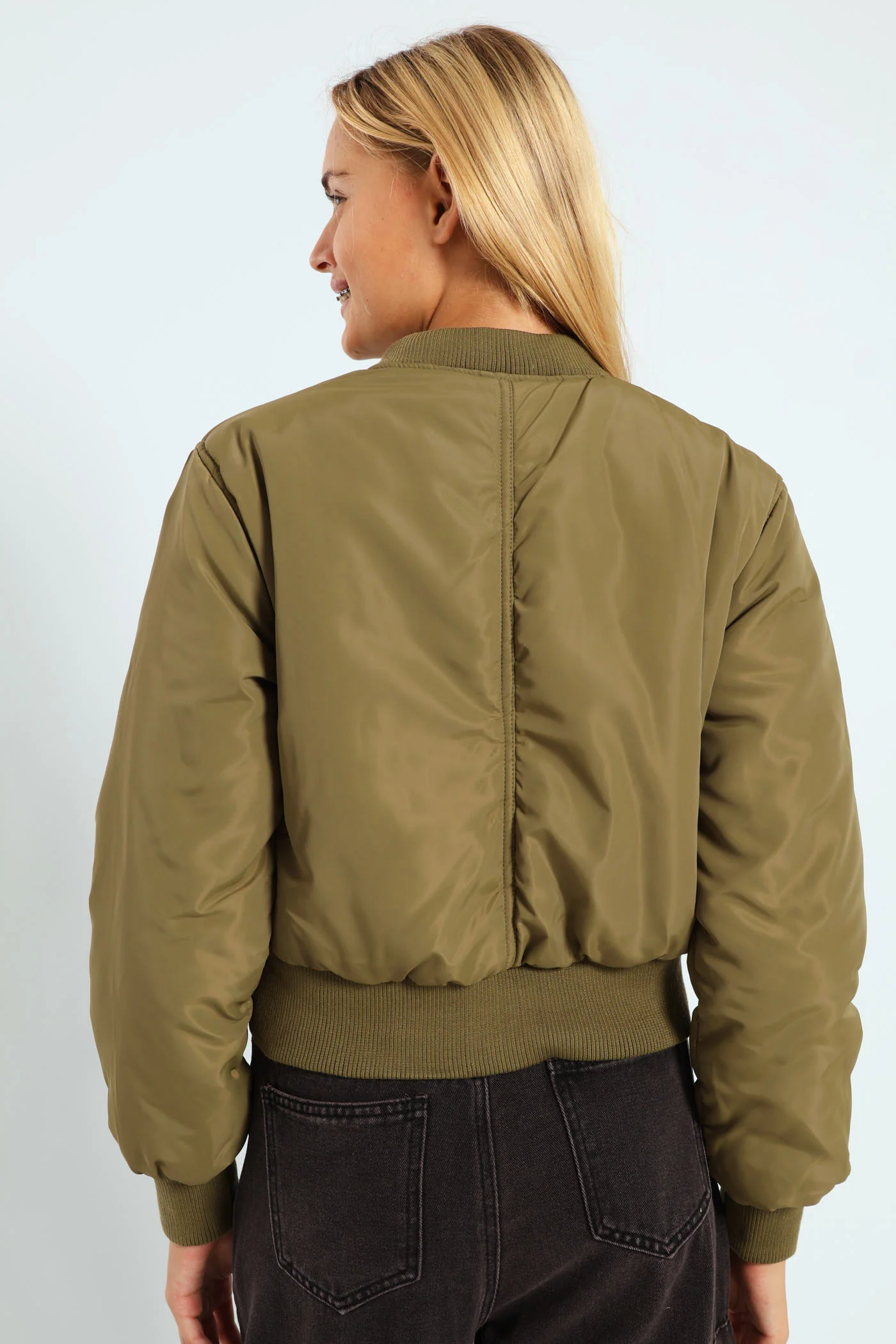 Girls Satin Bomber Jacket - Olive - Image 3