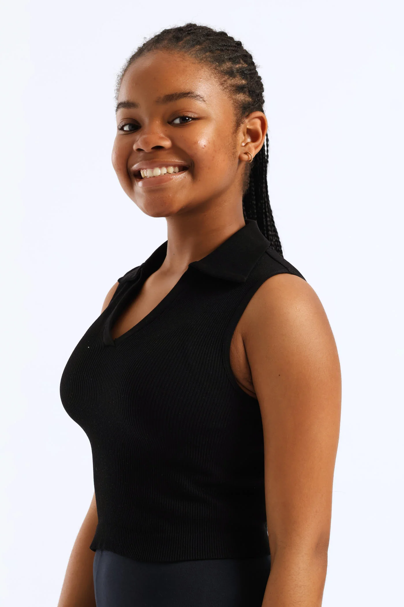 Girls Seamless Johnny Collar Top - Black - Image 3