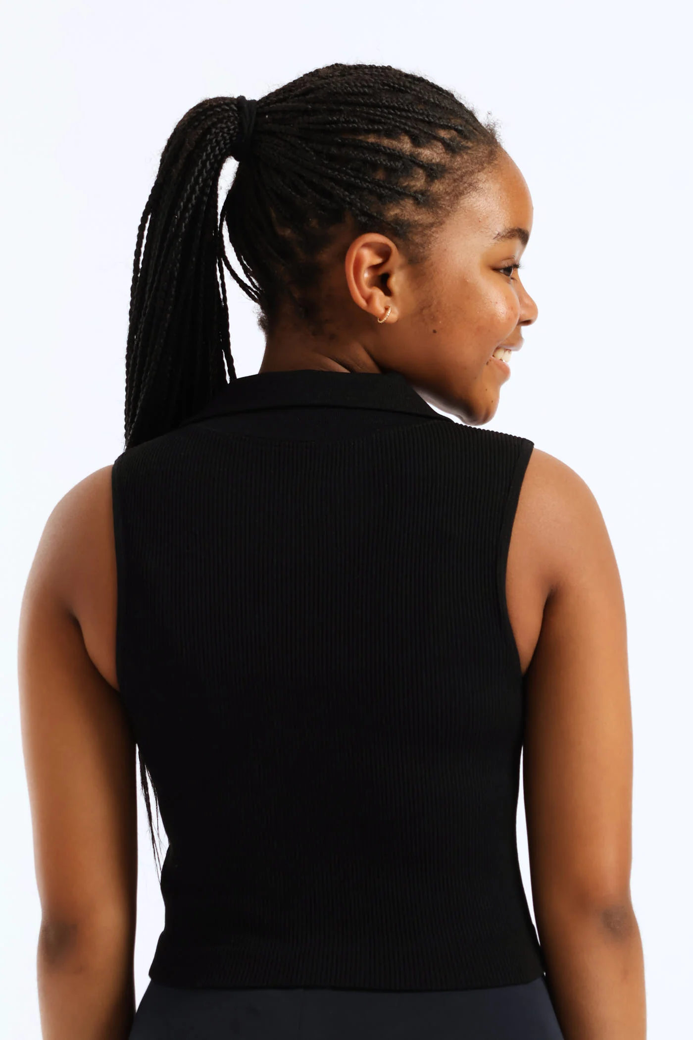 Girls Seamless Johnny Collar Top - Black - Image 4