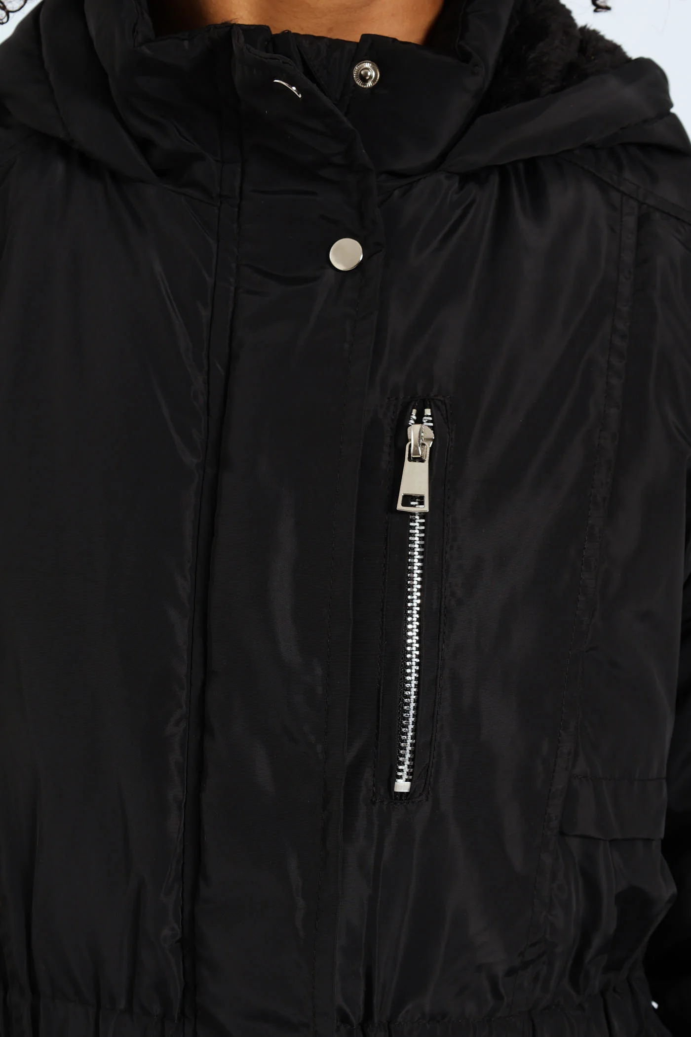 Girls Sherpa Hoody Parker Jacket - Black - Image 3