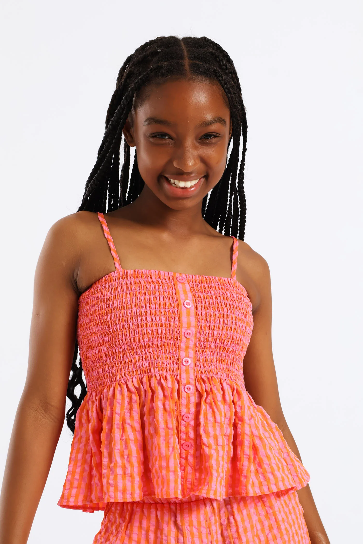 Girls Shirred Bodice Strappy Frill Hem Cami - Multi - Image 3