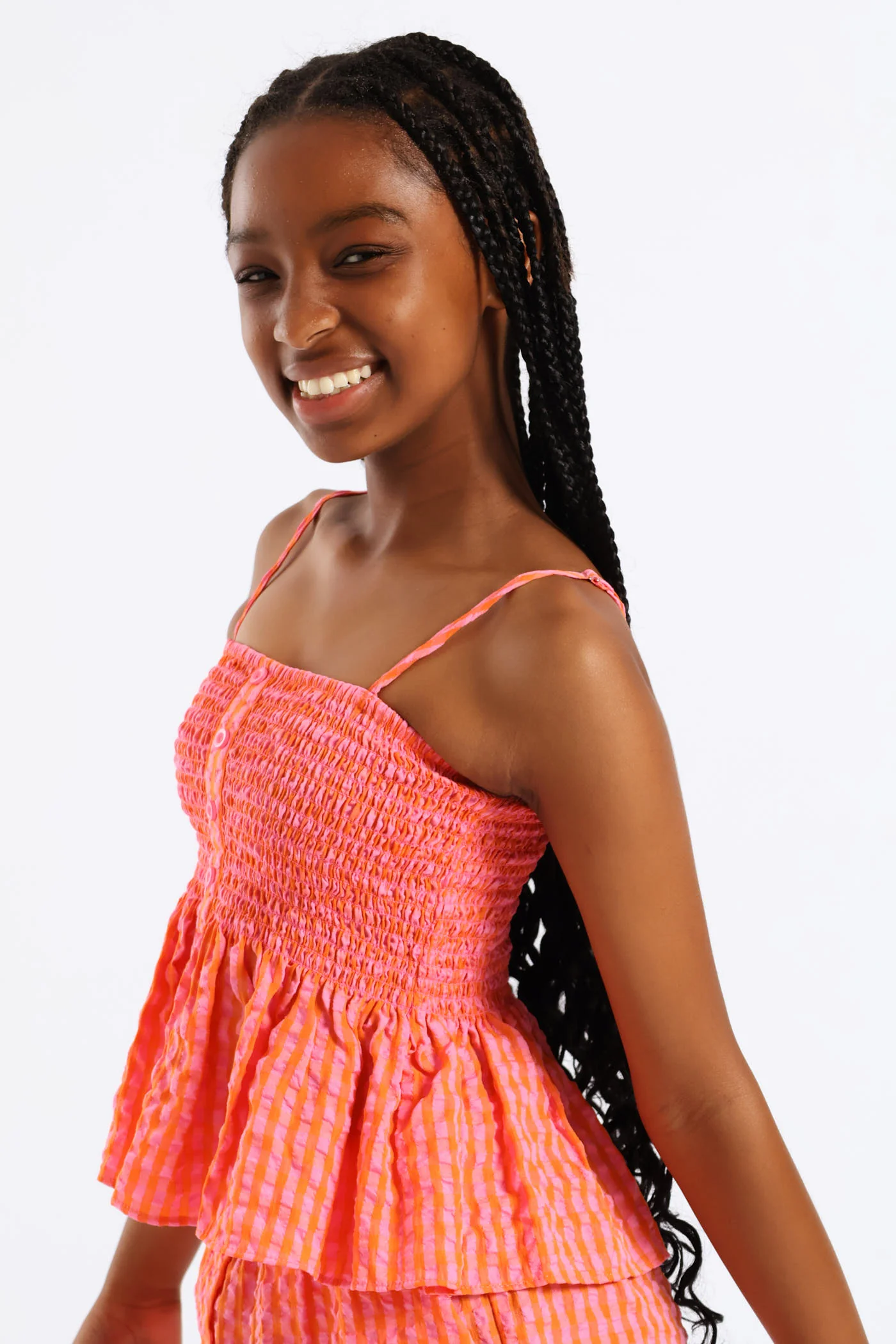 Girls Shirred Bodice Strappy Frill Hem Cami - Multi - Image 5
