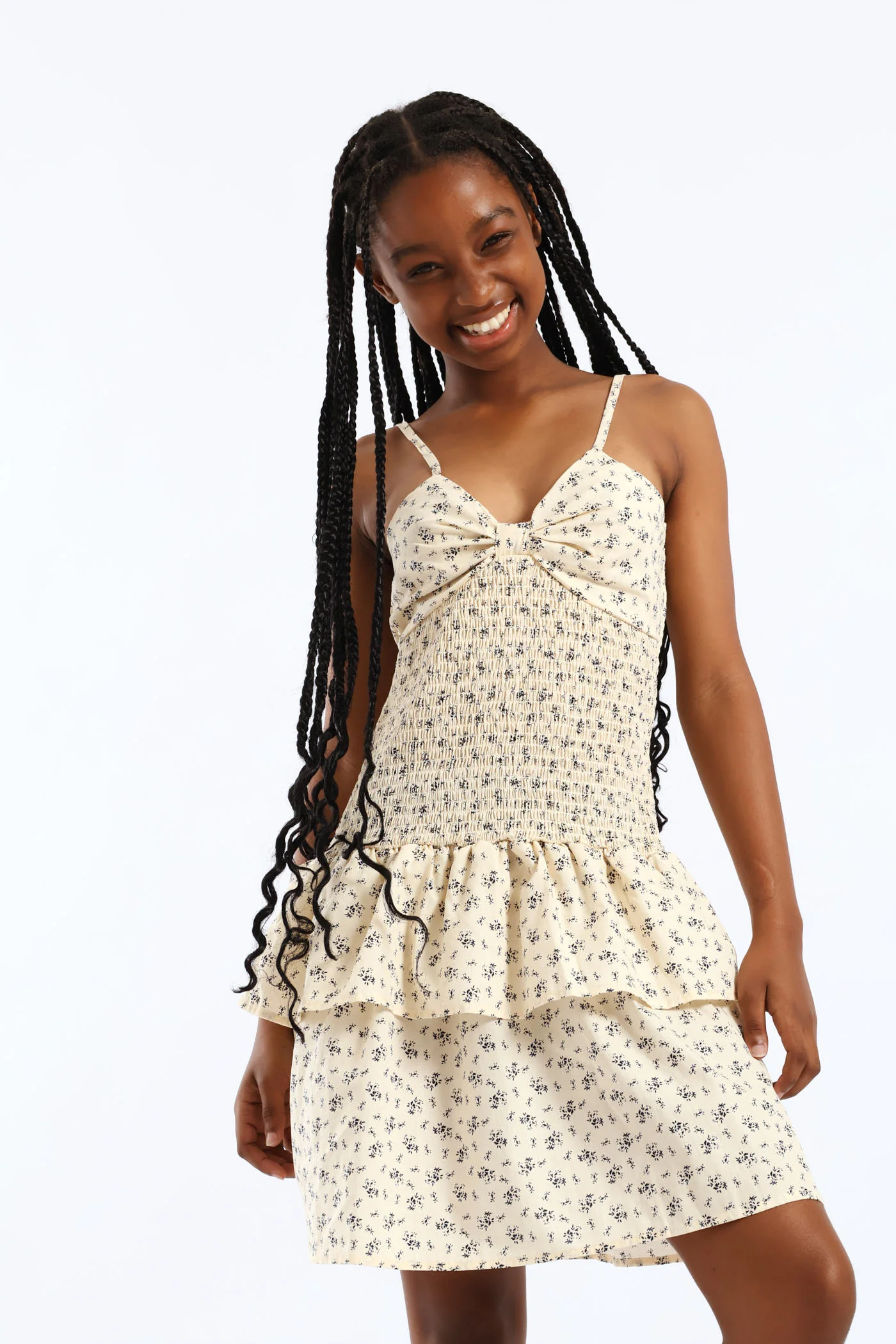 Girls Shirred Full Bodice Rara Strappy Dress - Floral - Image 2