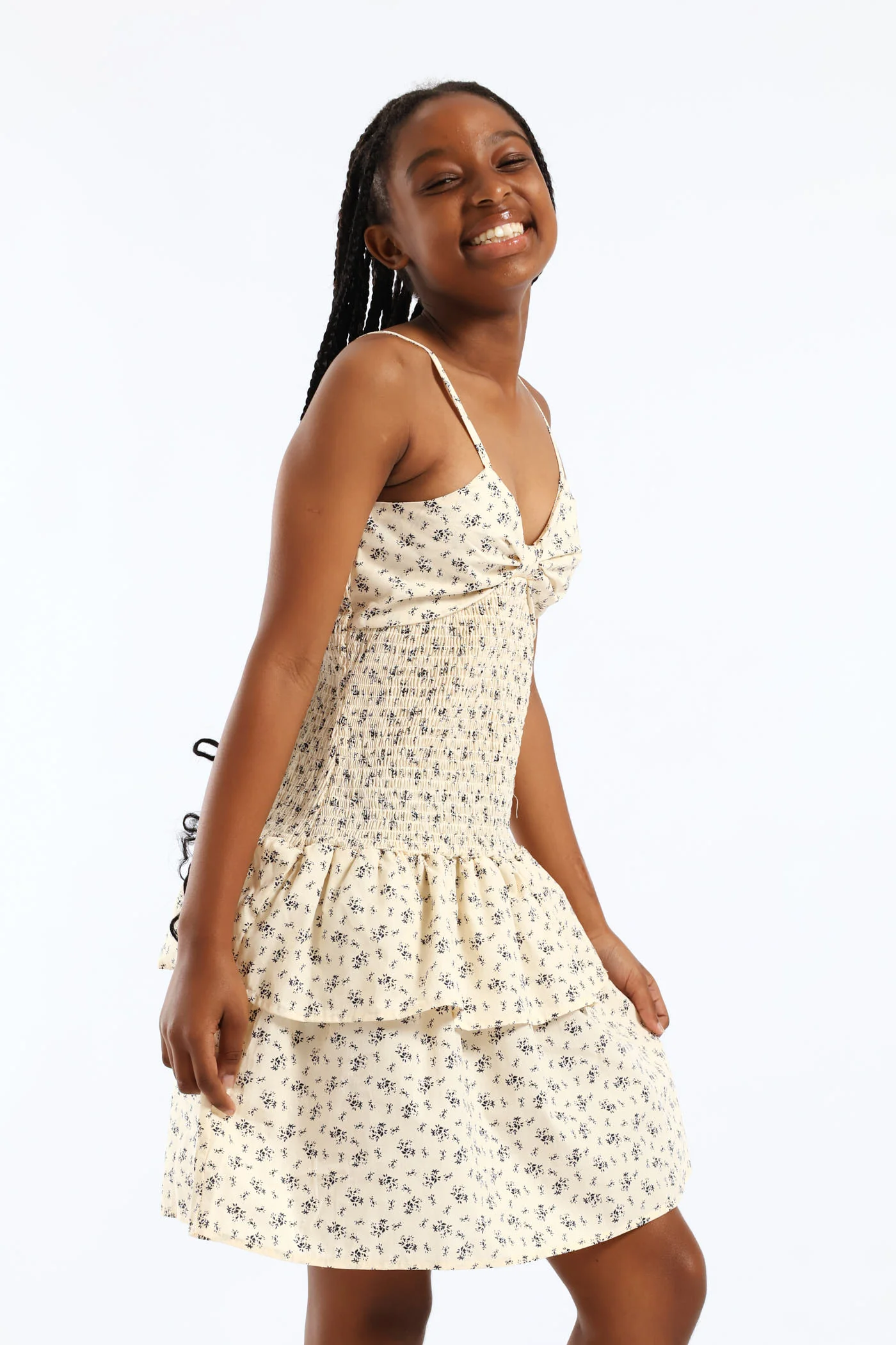 Girls Shirred Full Bodice Rara Strappy Dress - Floral - Image 3