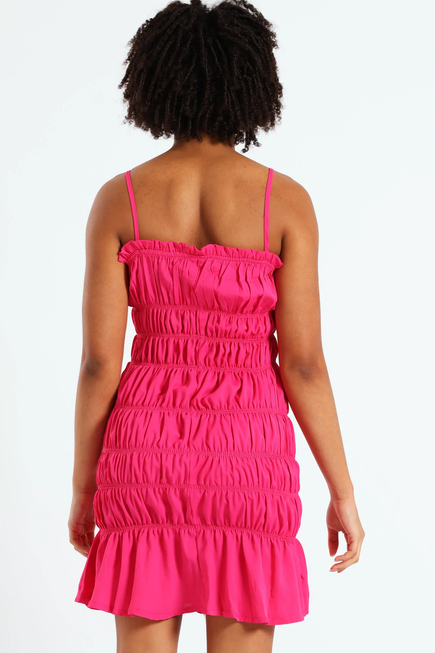 Girls Shirring Strappy Dress - Cerise - Image 4