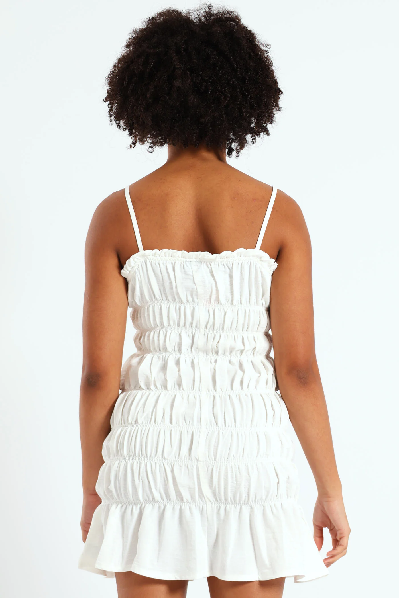 Girls Shirring Strappy Dress - White - Image 4