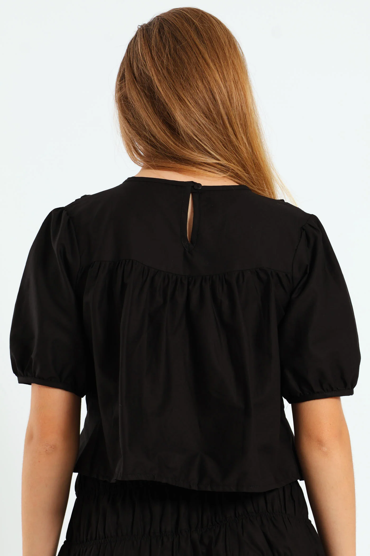 Girls Shirring Top - Black - Image 2