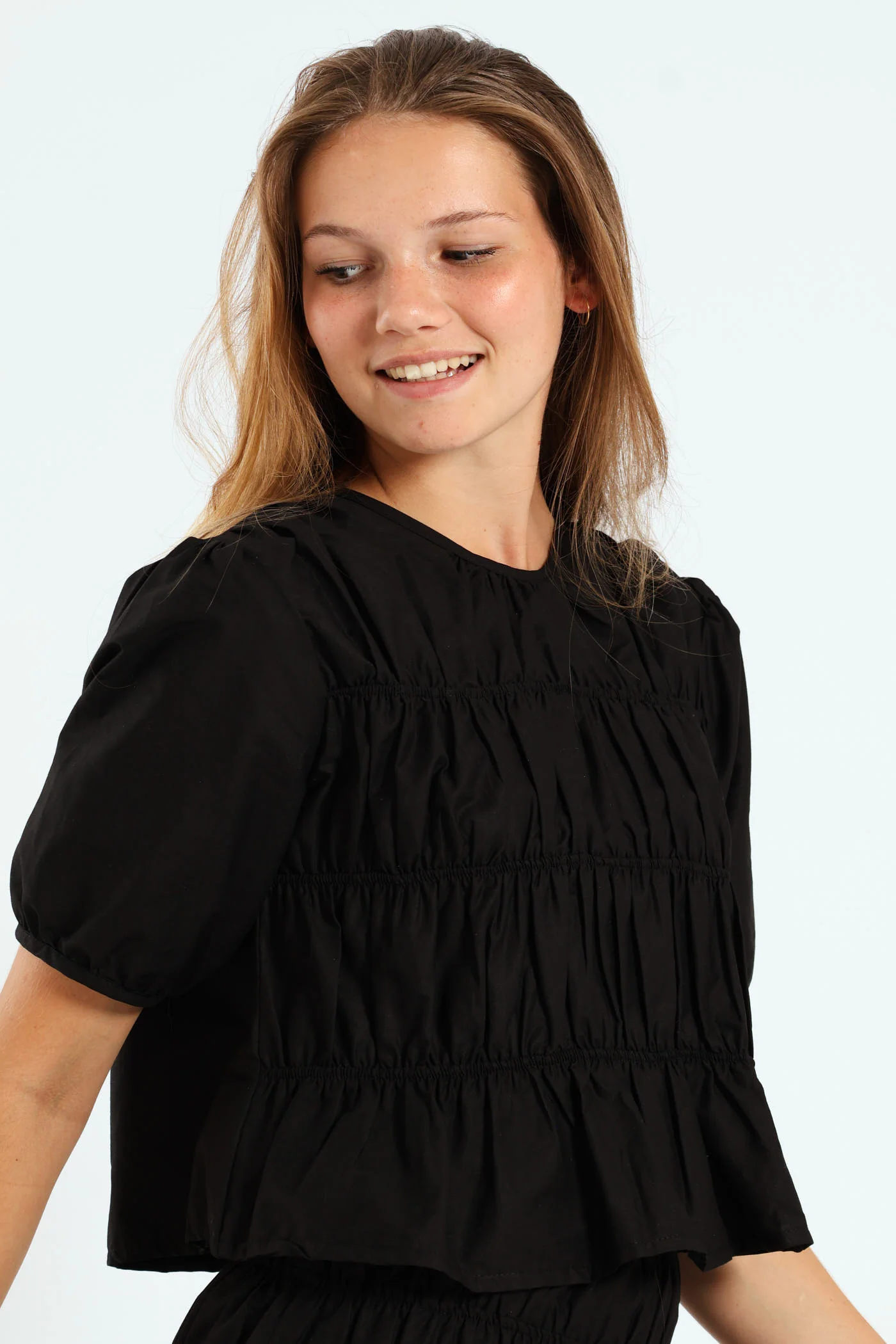 Girls Shirring Top - Black - Image 5