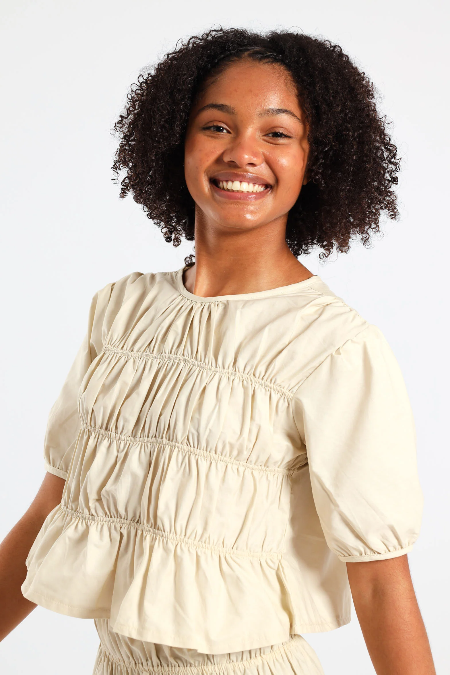 Girls Shirring Top - Stone - Image 3