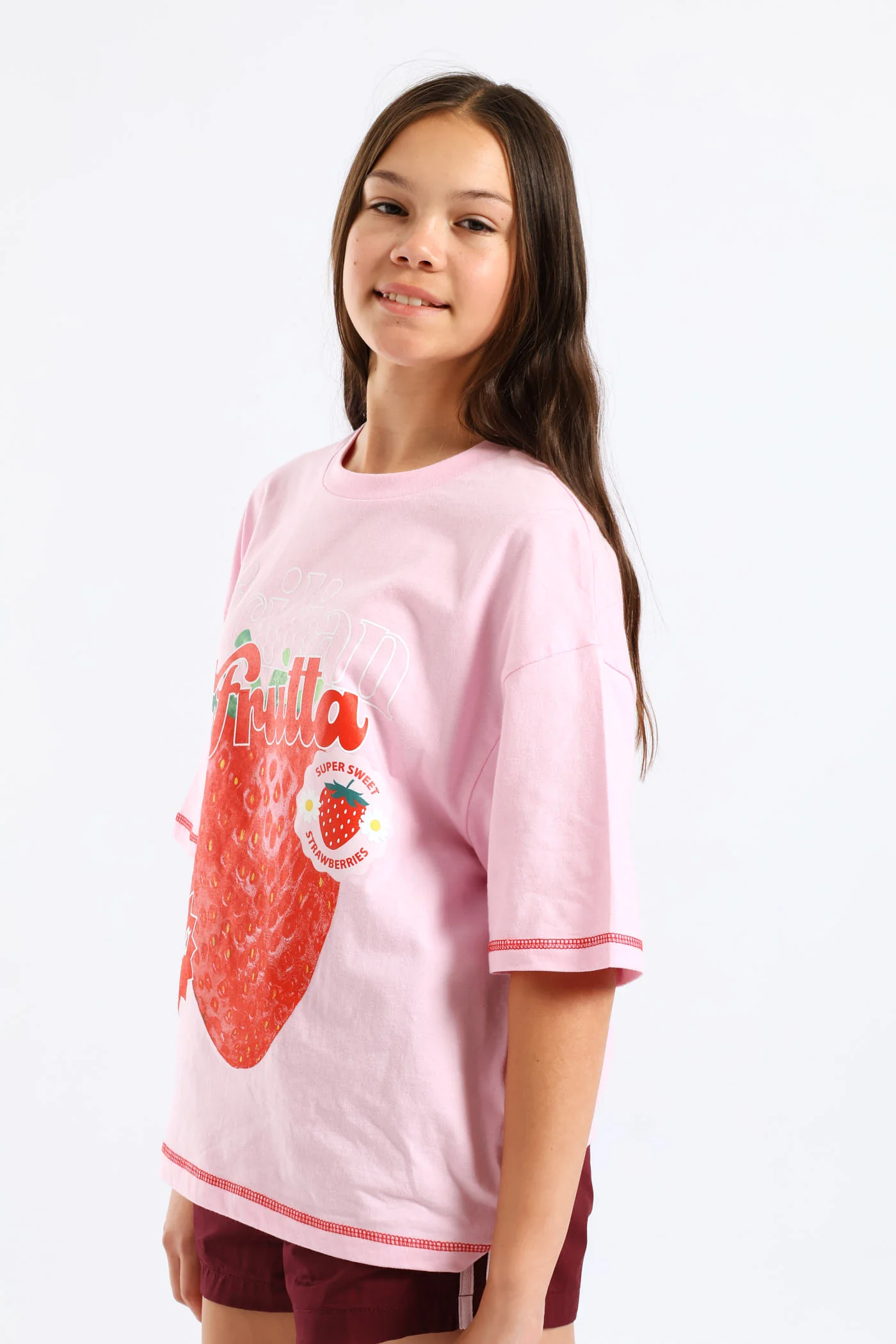 Girls Sicilian Strawberry Oversized Tee - Pink - Image 4
