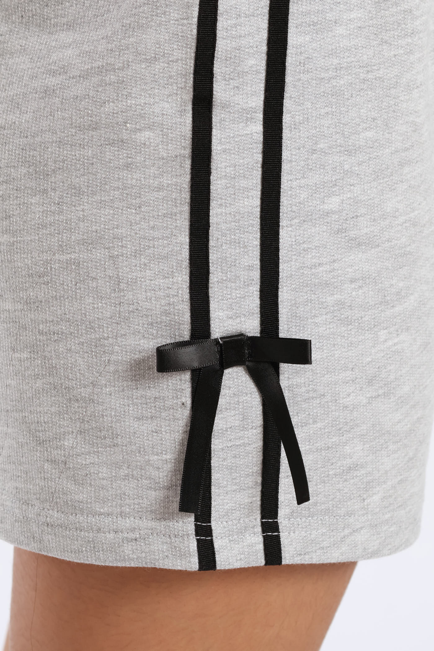 Girls Side Tape Bow Detail Fleece Shorts - Grey Melange - Image 6