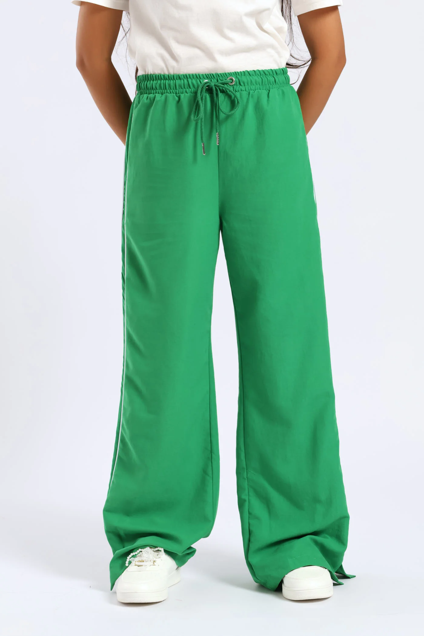 Girls Side Tape Wide Leg Woven Pants - Green - Image 3