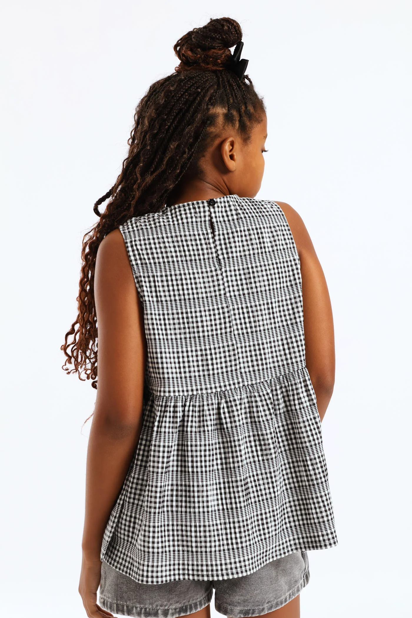 Girls Side Tie Peplum Top - Black/White - Image 5