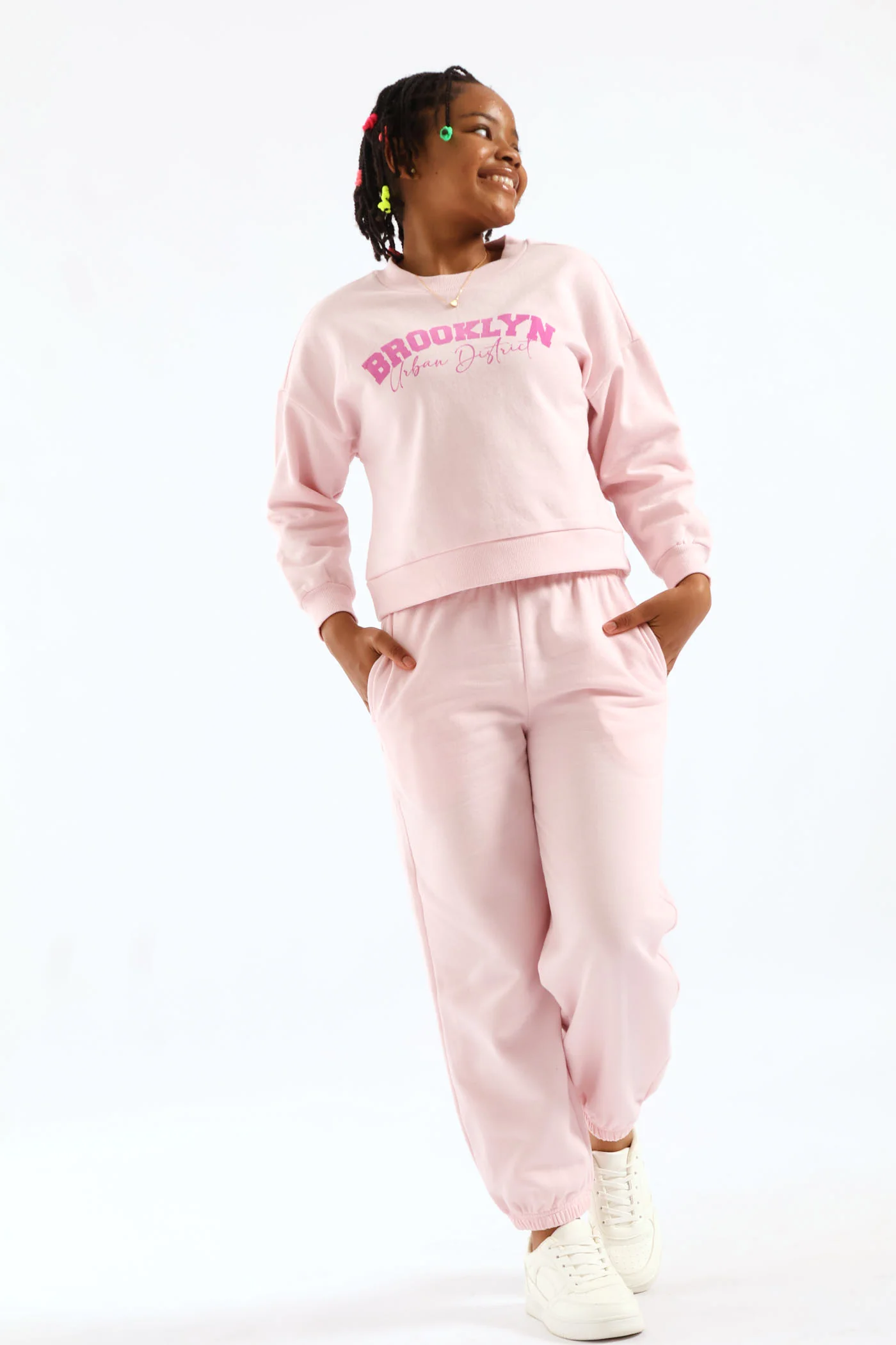 Girls Slogan Crew Neck Pullover -Dusty Pink - Image 3
