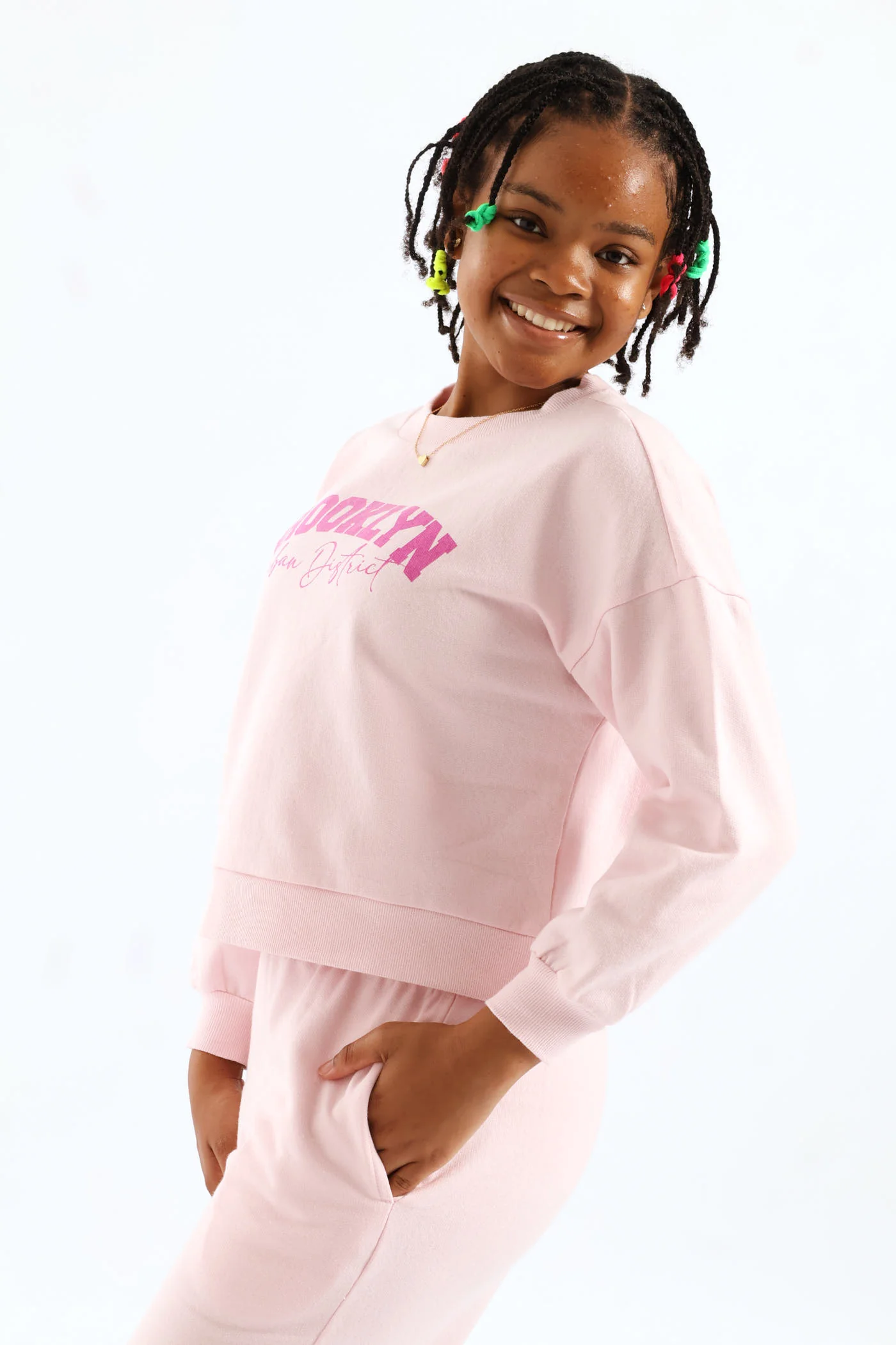 Girls Slogan Crew Neck Pullover -Dusty Pink - Image 4