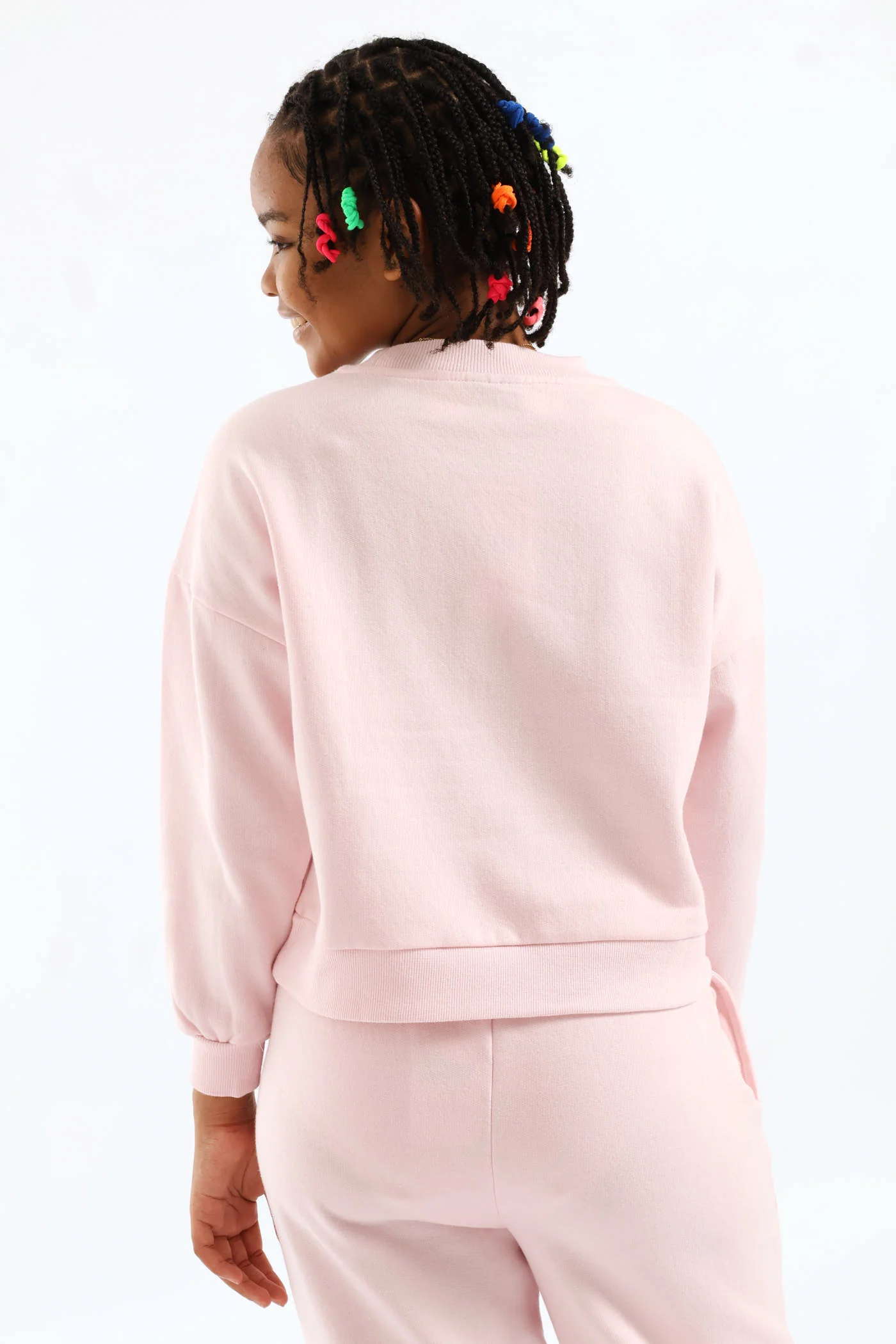 Girls Slogan Crew Neck Pullover -Dusty Pink - Image 5