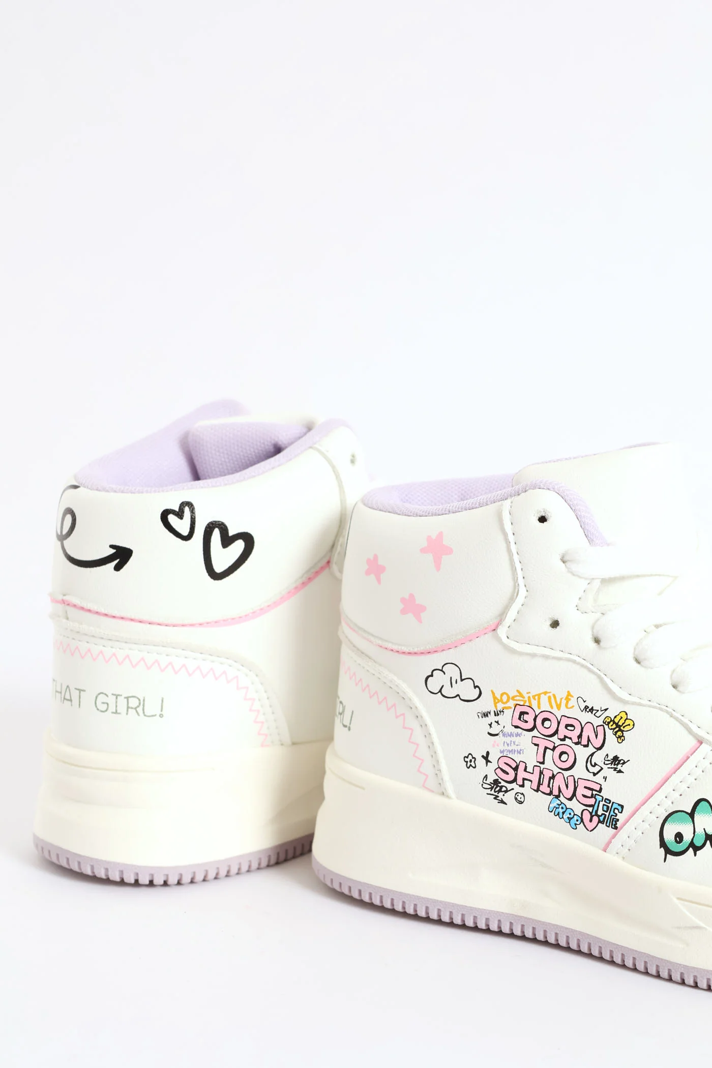 Girls Slogan Hitop Sneaker - White - Image 2