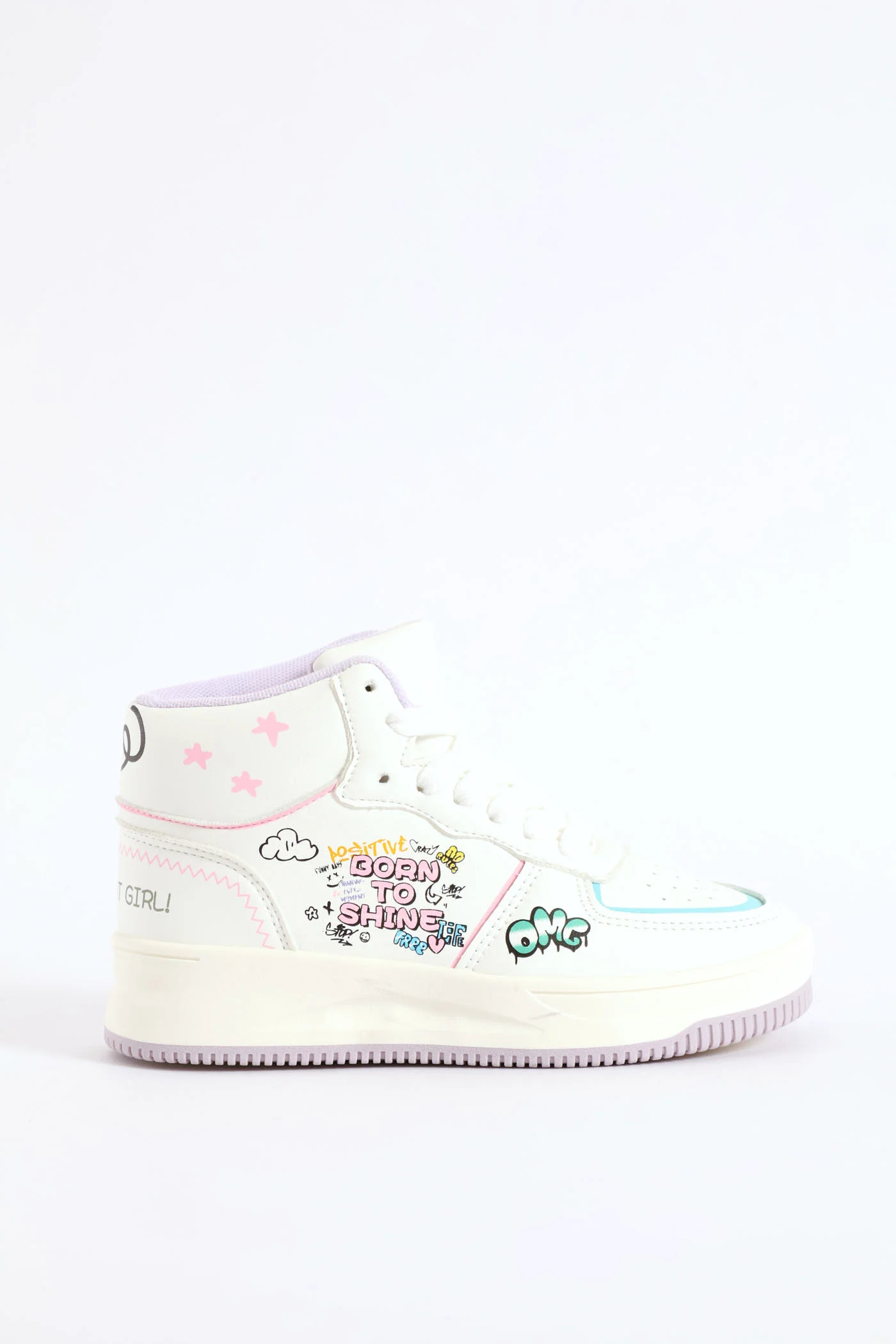 Girls Slogan Hitop Sneaker - White - Image 4