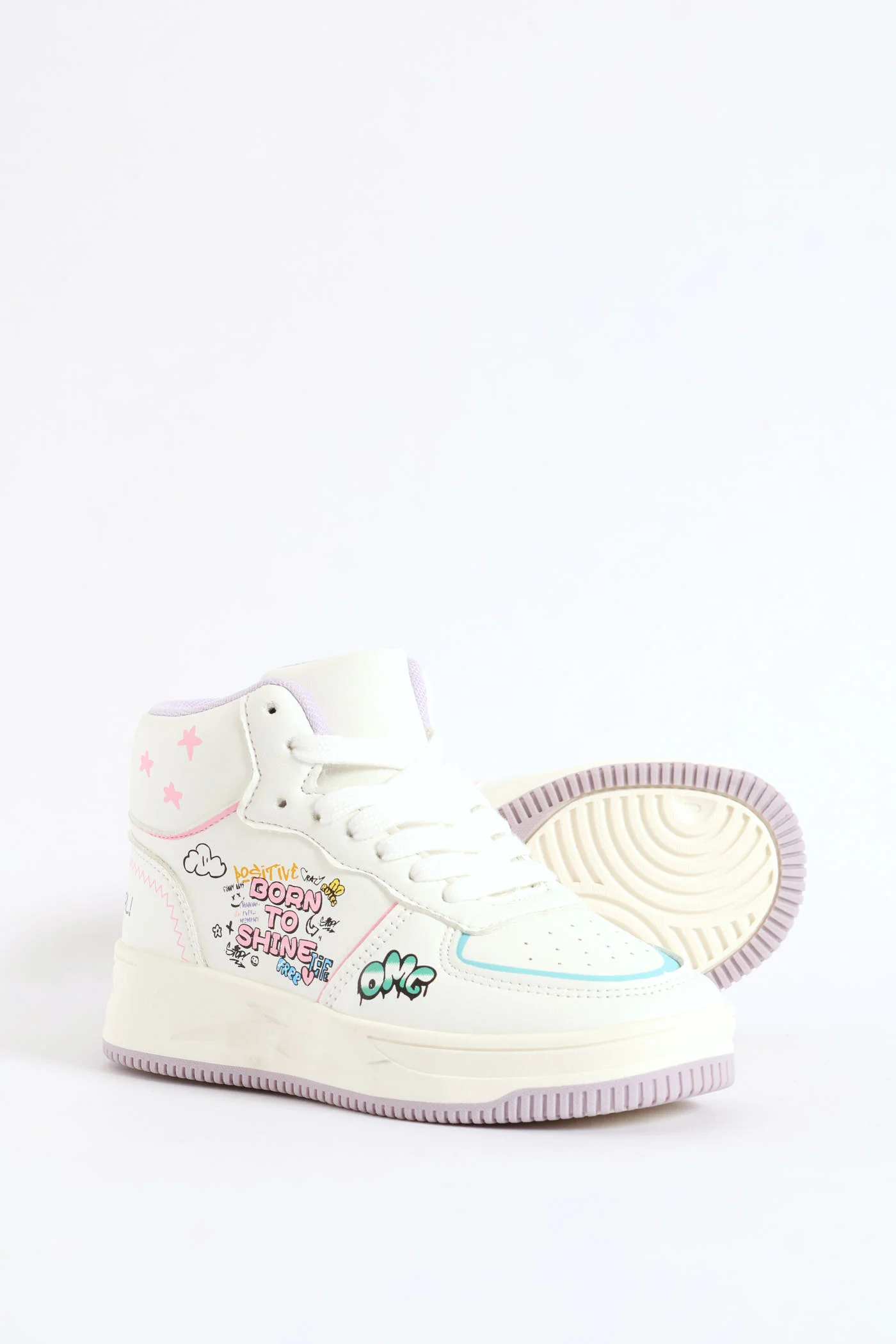 Girls Slogan Hitop Sneaker - White - Image 5