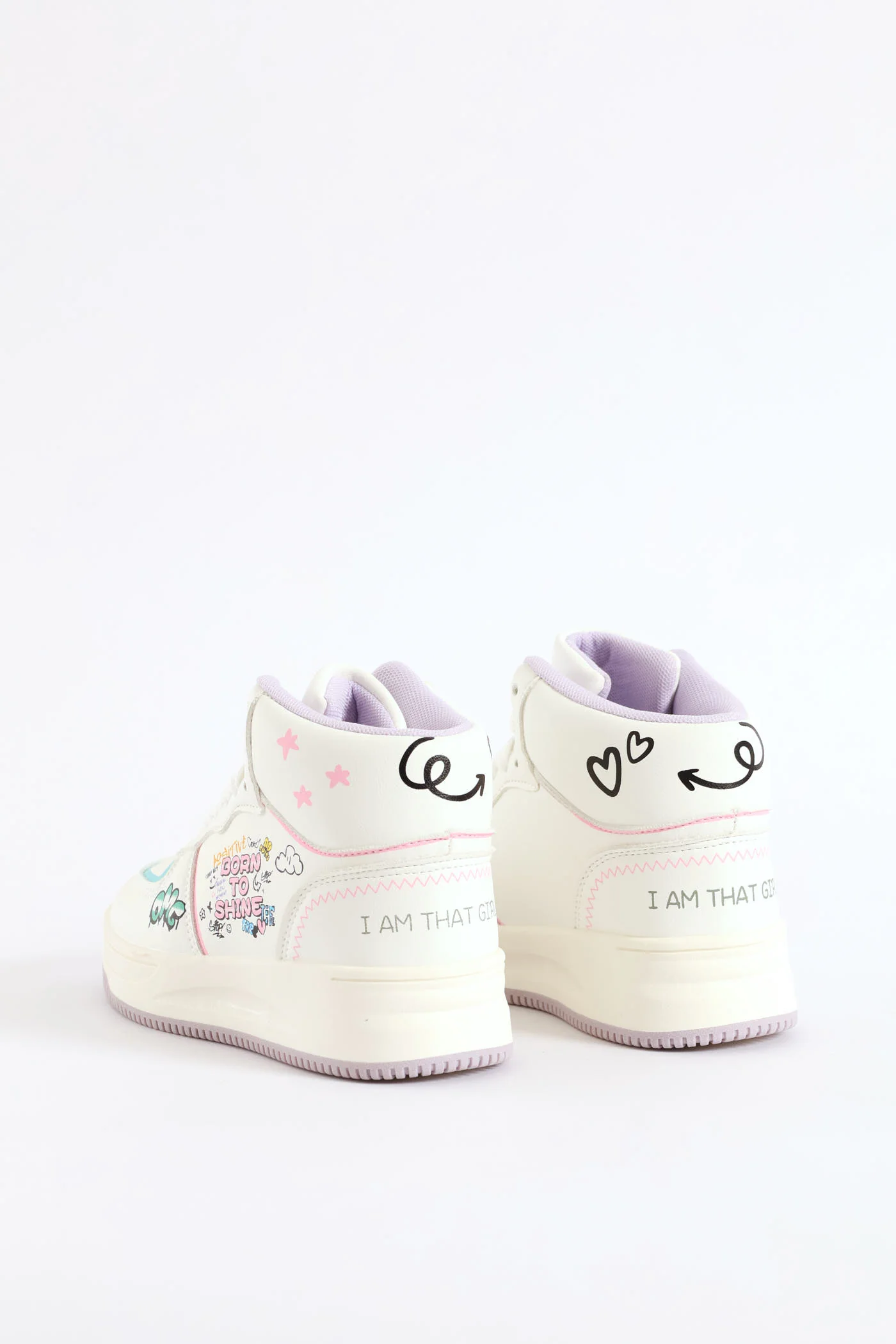 Girls Slogan Hitop Sneaker - White - Image 6