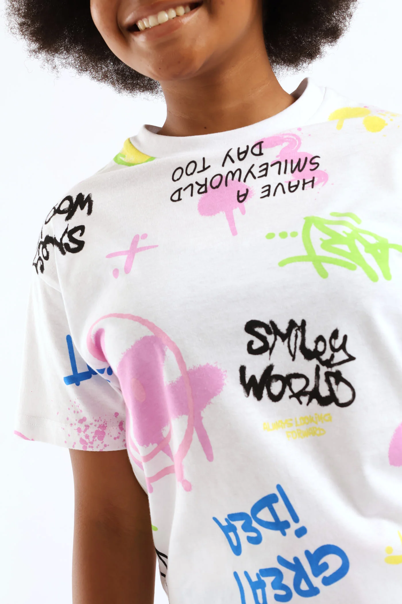 Girls Grafitti Oversized Tee - White - Image 2