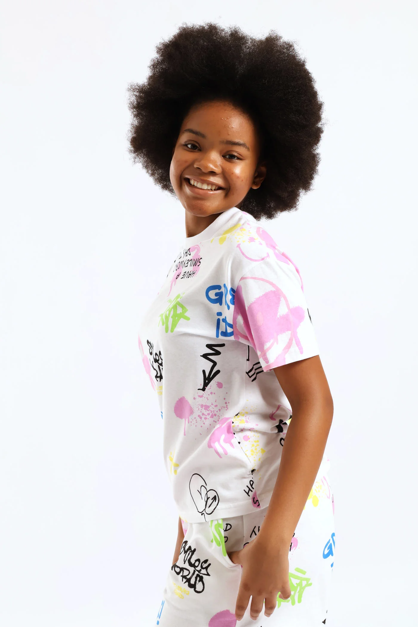 Girls Grafitti Oversized Tee - White - Image 3
