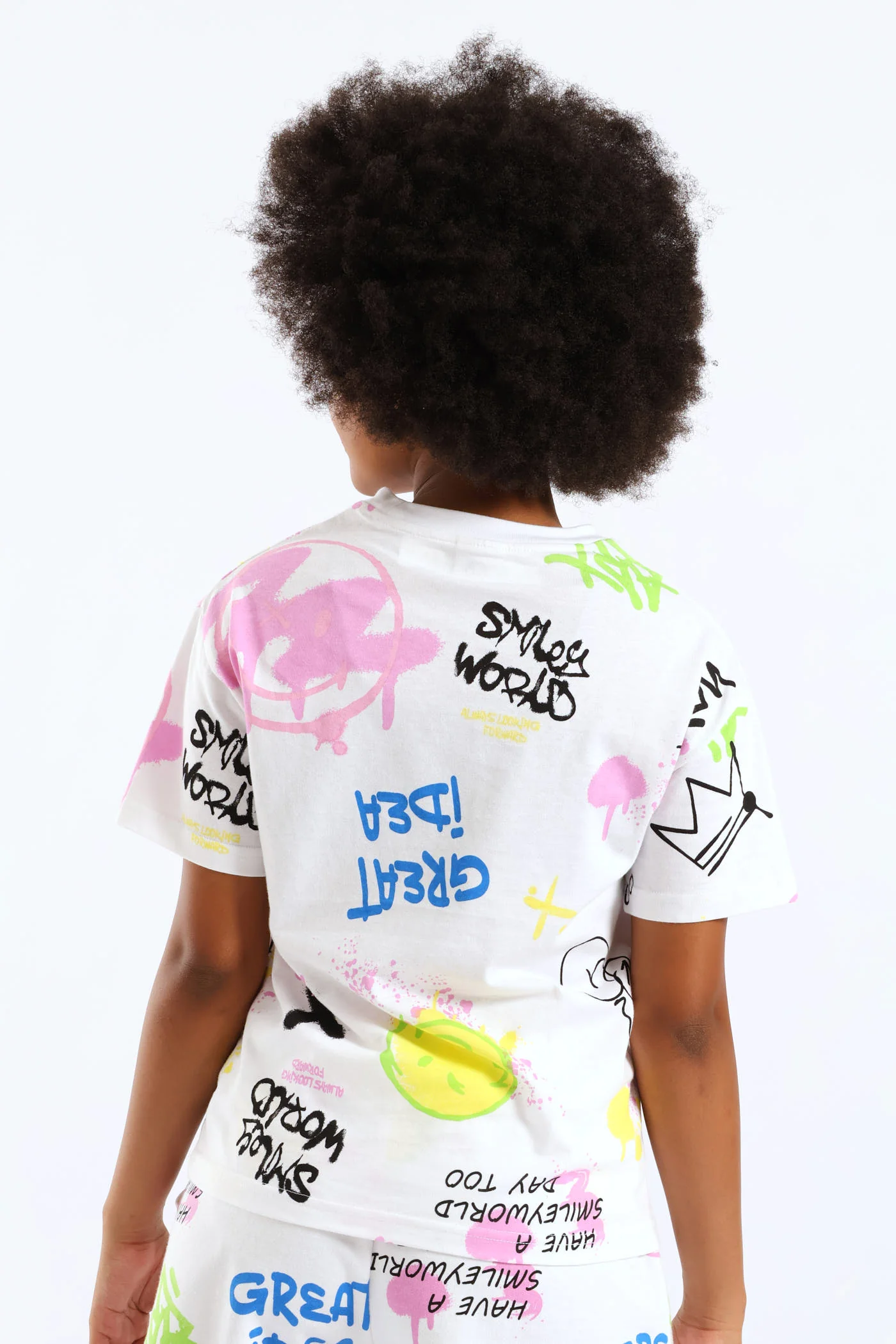Girls Grafitti Oversized Tee - White - Image 4
