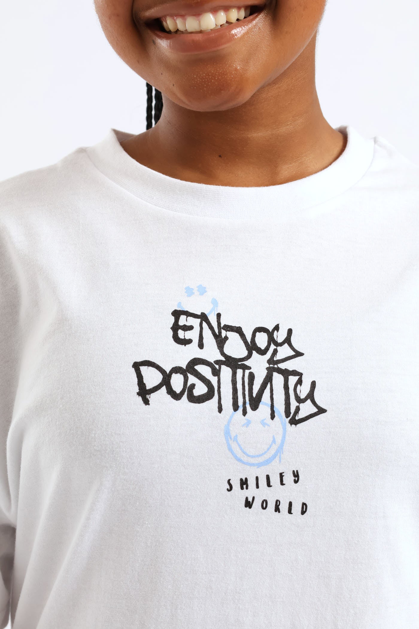 Girls Smiley Graphic Oversized Tee - White - Image 4