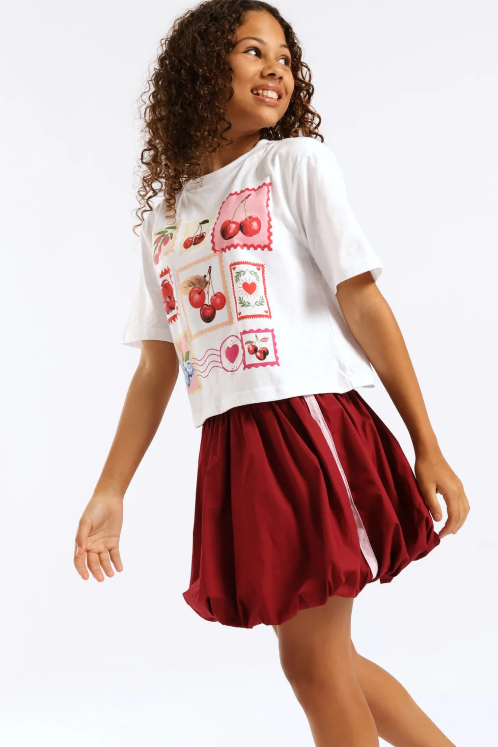 Girls Sport Bubble Side Tape Skirt - Burgundy - Image 6