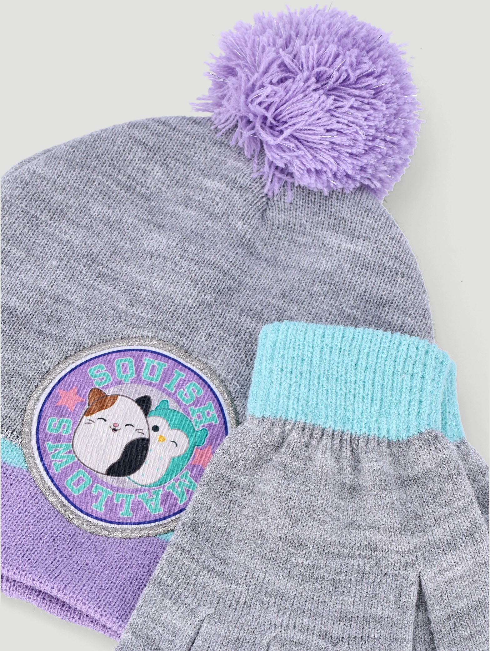 Girls Squishmallow Beanie And Glove Set - Grey - Image 3