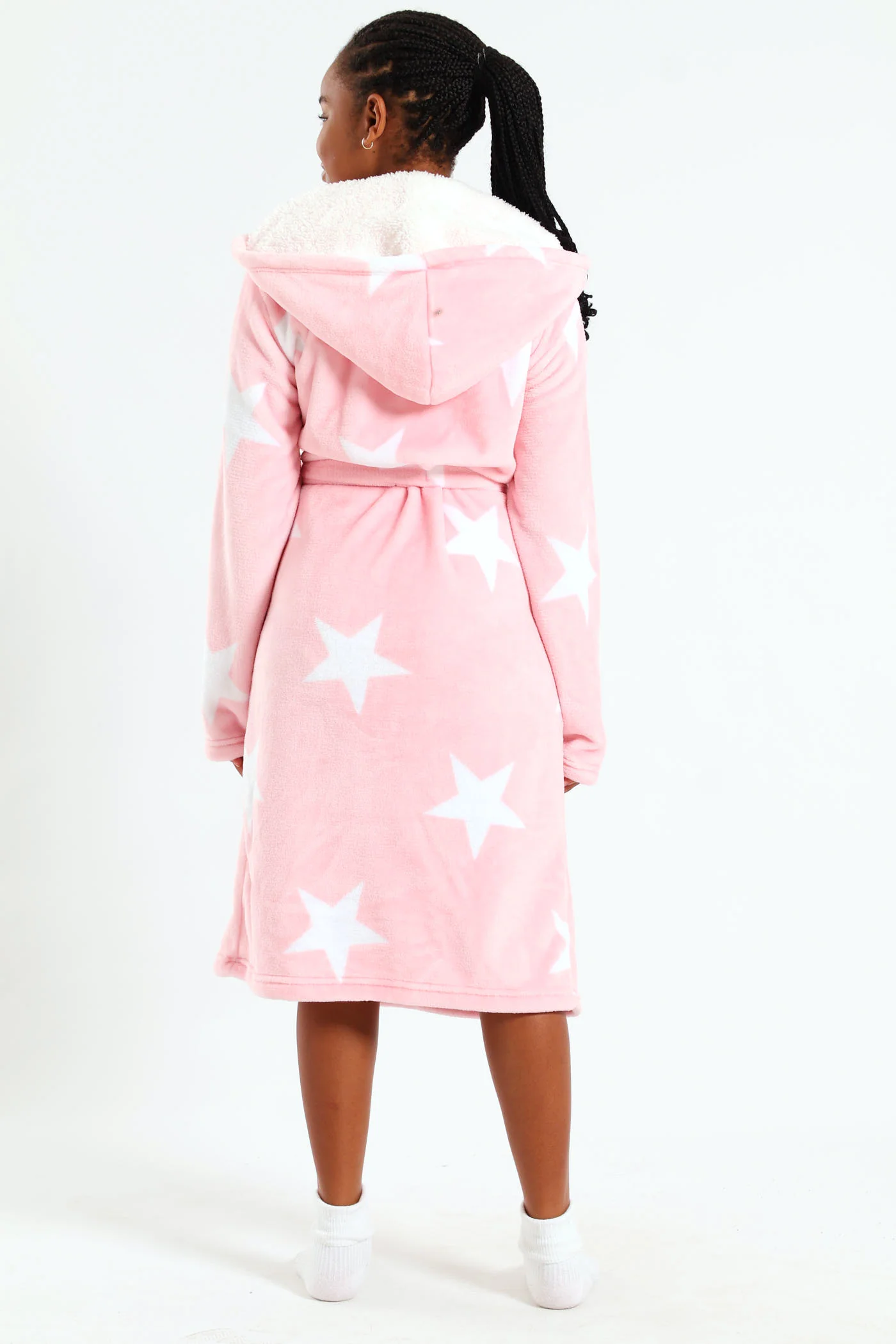 Girls Stars Print Sherpa Lined Gown - Pink - Image 3