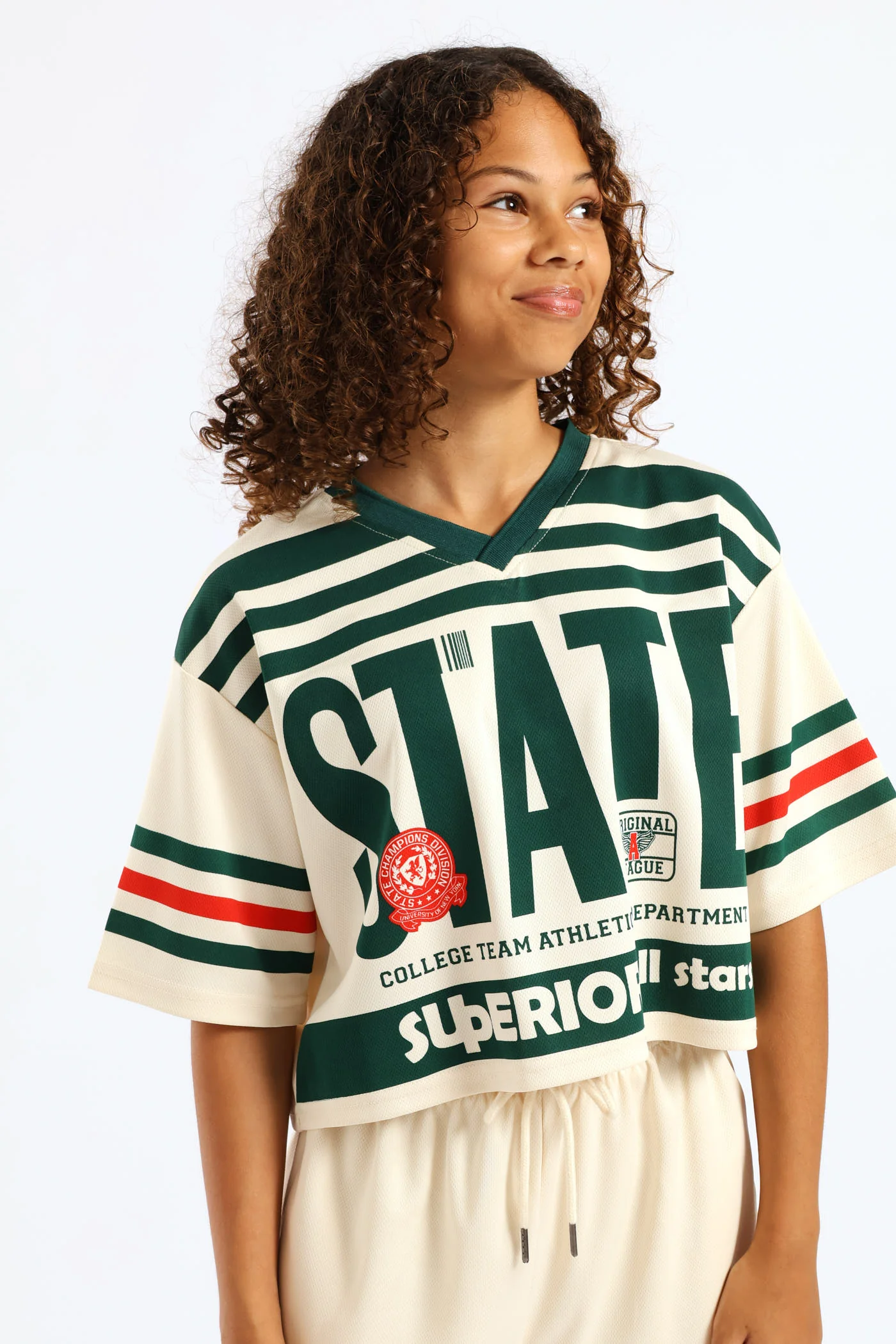 Girls State Stripe Sports Jersey - Stone - Image 2