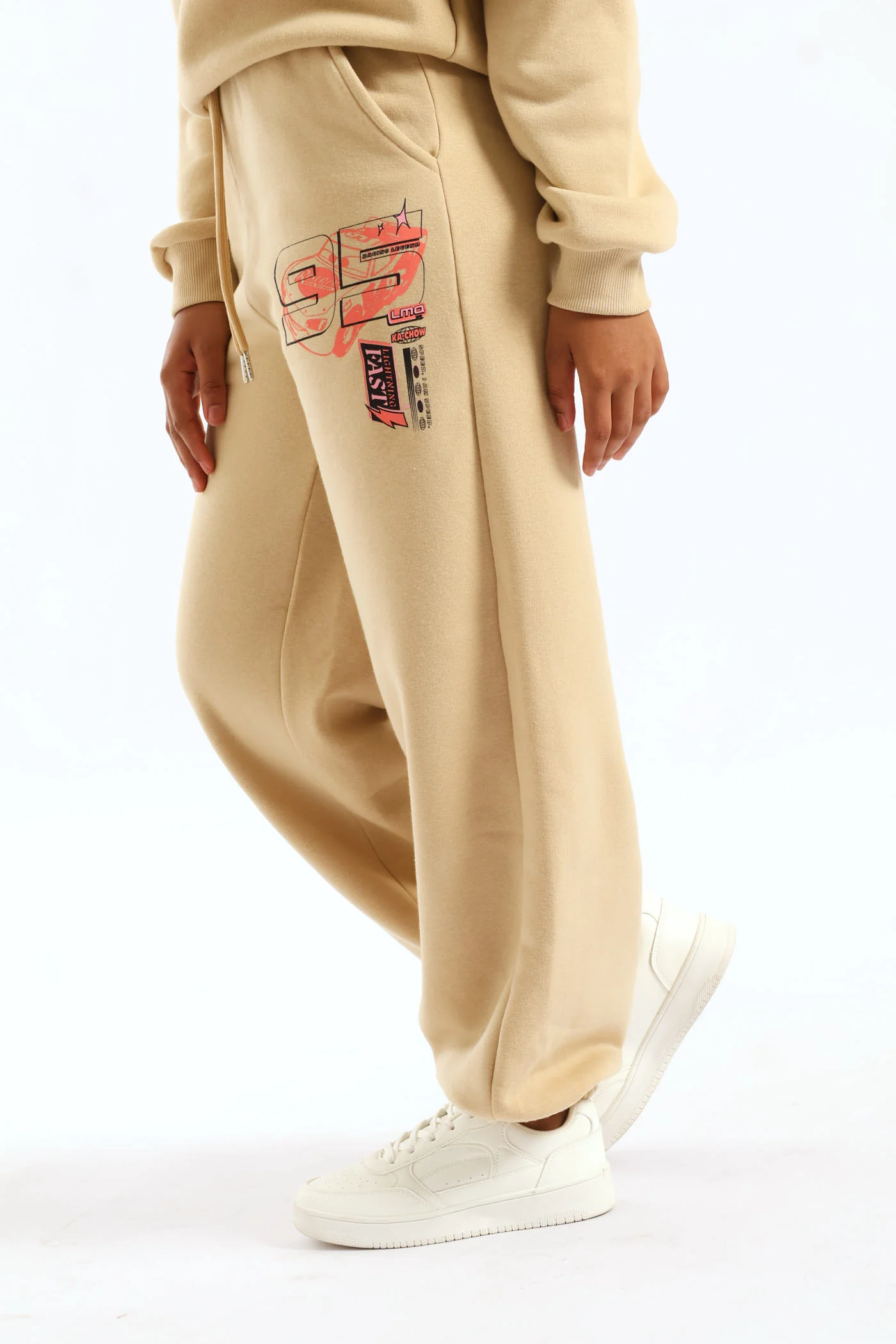 Girls Cars Graphic Baggy Joggers - Stone - Image 2