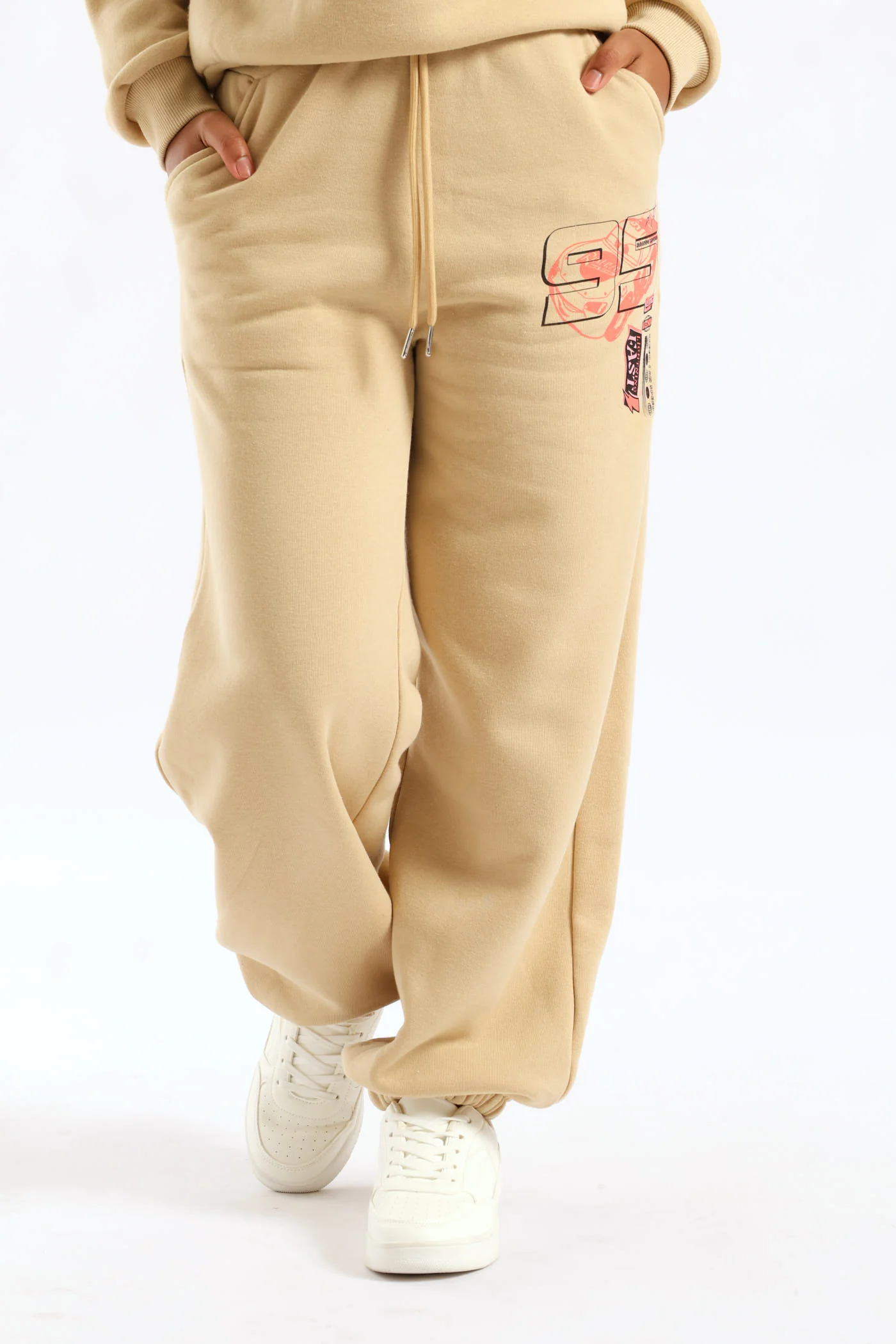 Girls Cars Graphic Baggy Joggers - Stone - Image 3