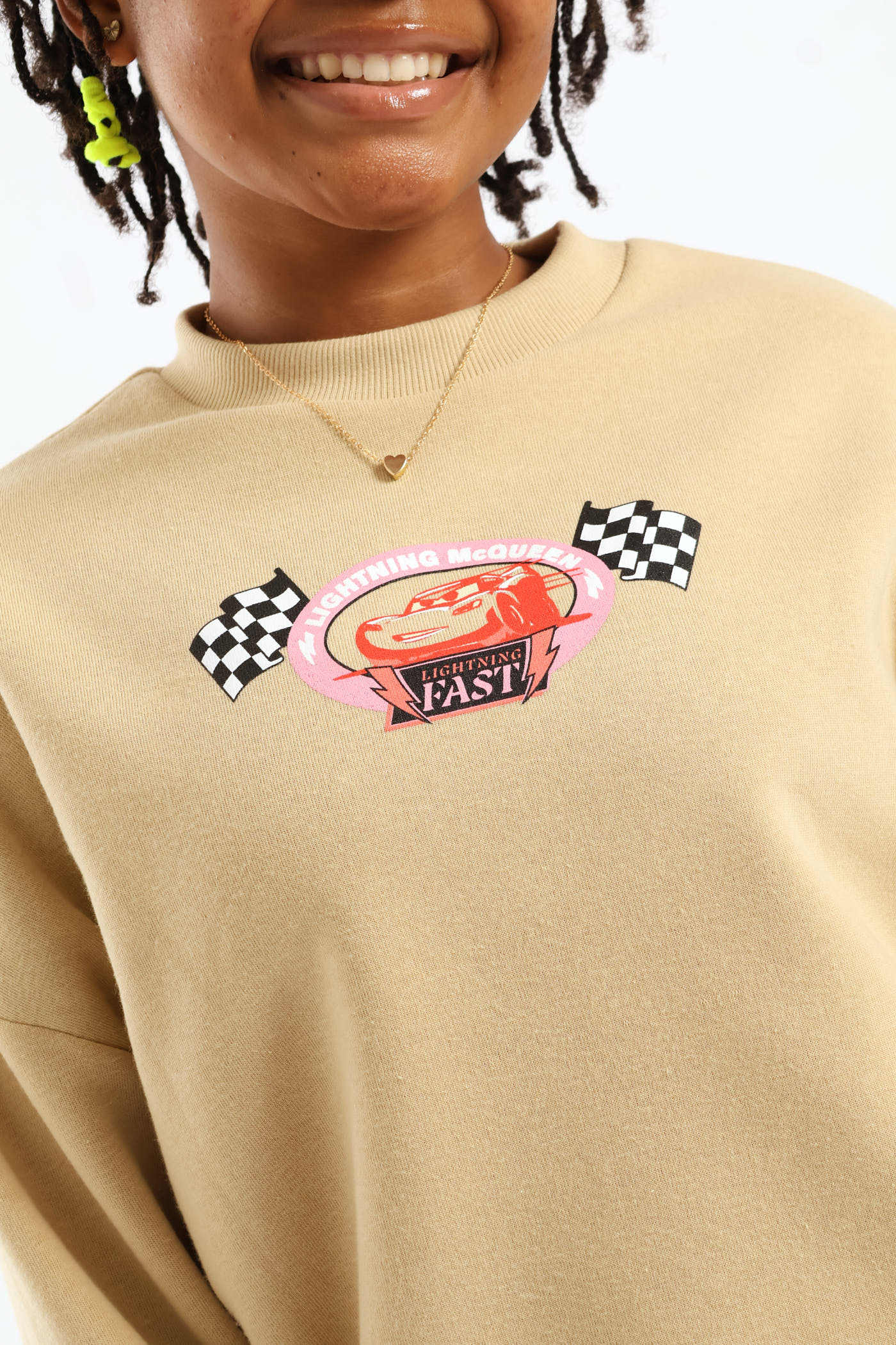 Girls Cars Graphic Over sized Sweatshirt - Stone - Image 2