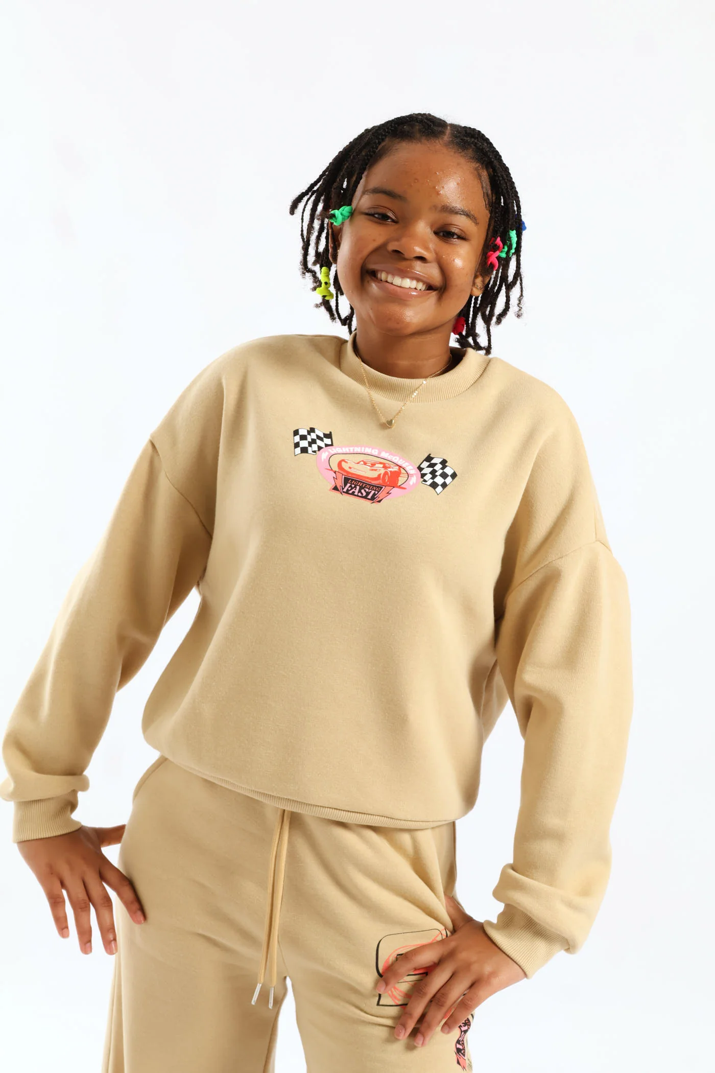 Girls Cars Graphic Over sized Sweatshirt - Stone - Image 3
