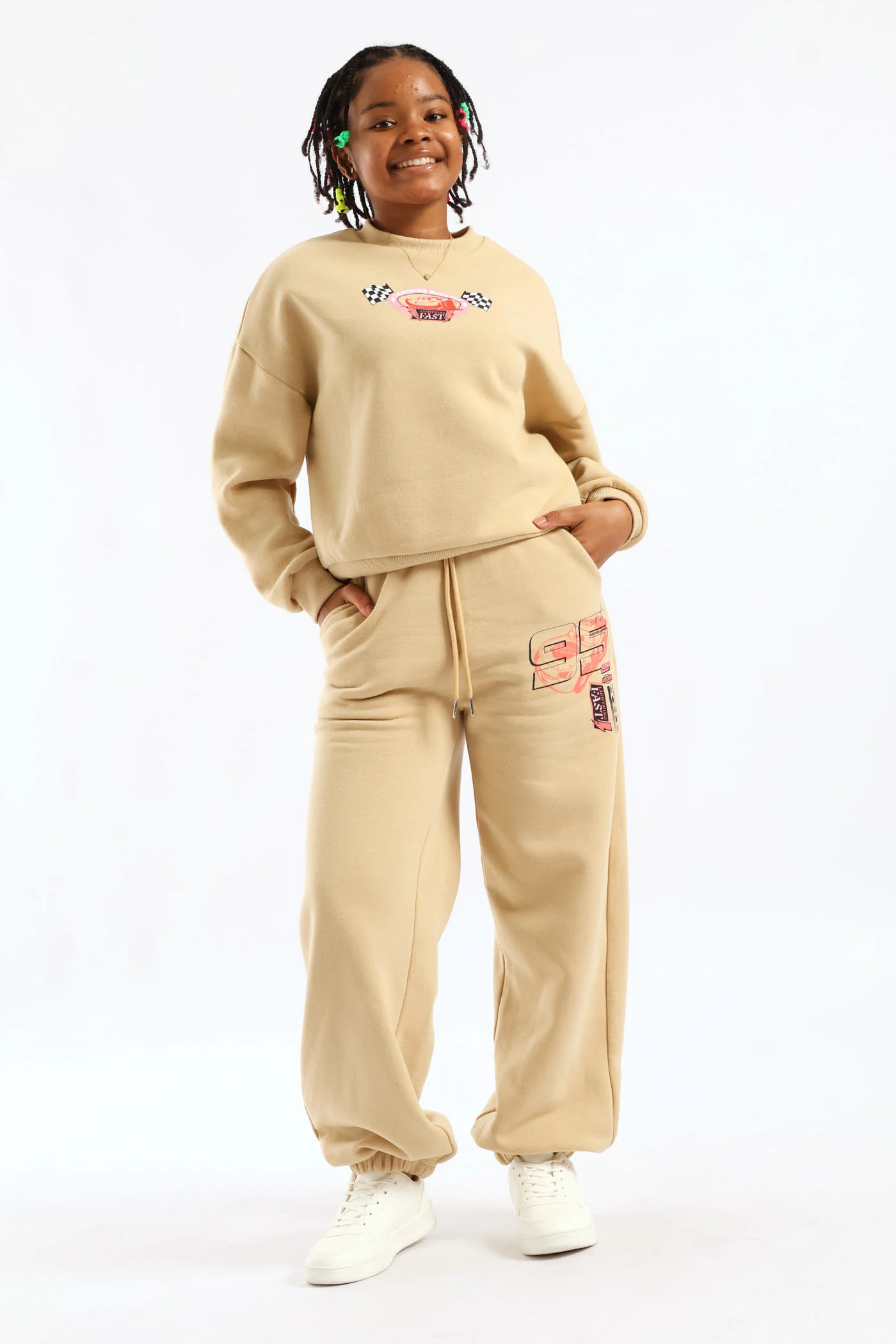 Girls Cars Graphic Over sized Sweatshirt - Stone - Image 5