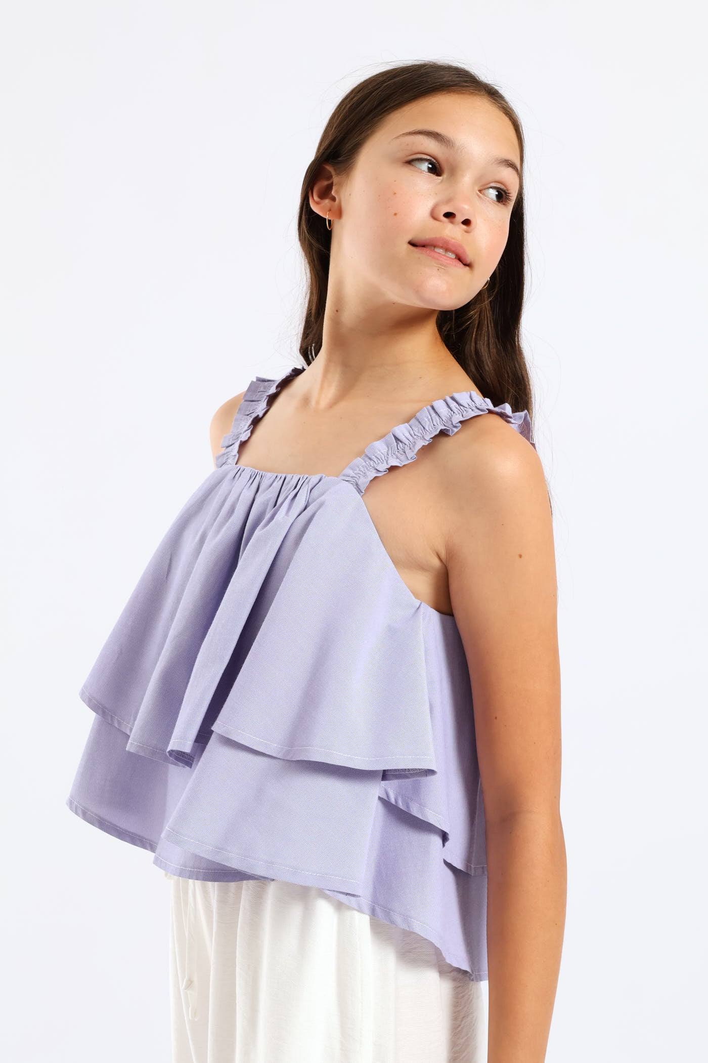 Girls Strappy Rara Tiered Stripe Body Cami - Blue - Image 4
