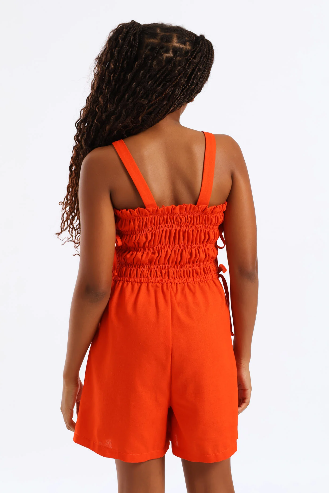 Girls Strappy Shirred Bodice Playsuit - Burnt Orange - Image 3