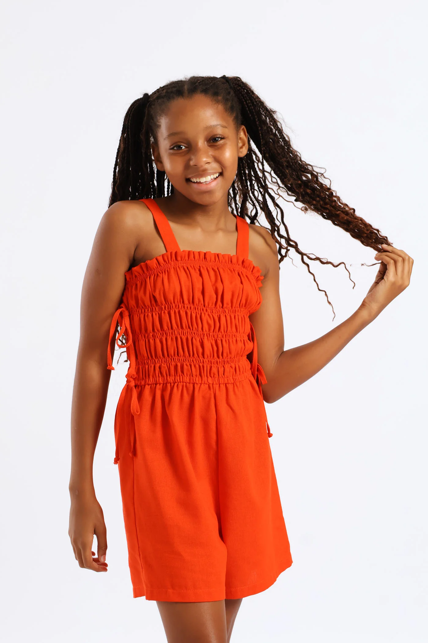 Girls Strappy Shirred Bodice Playsuit - Burnt Orange - Image 4