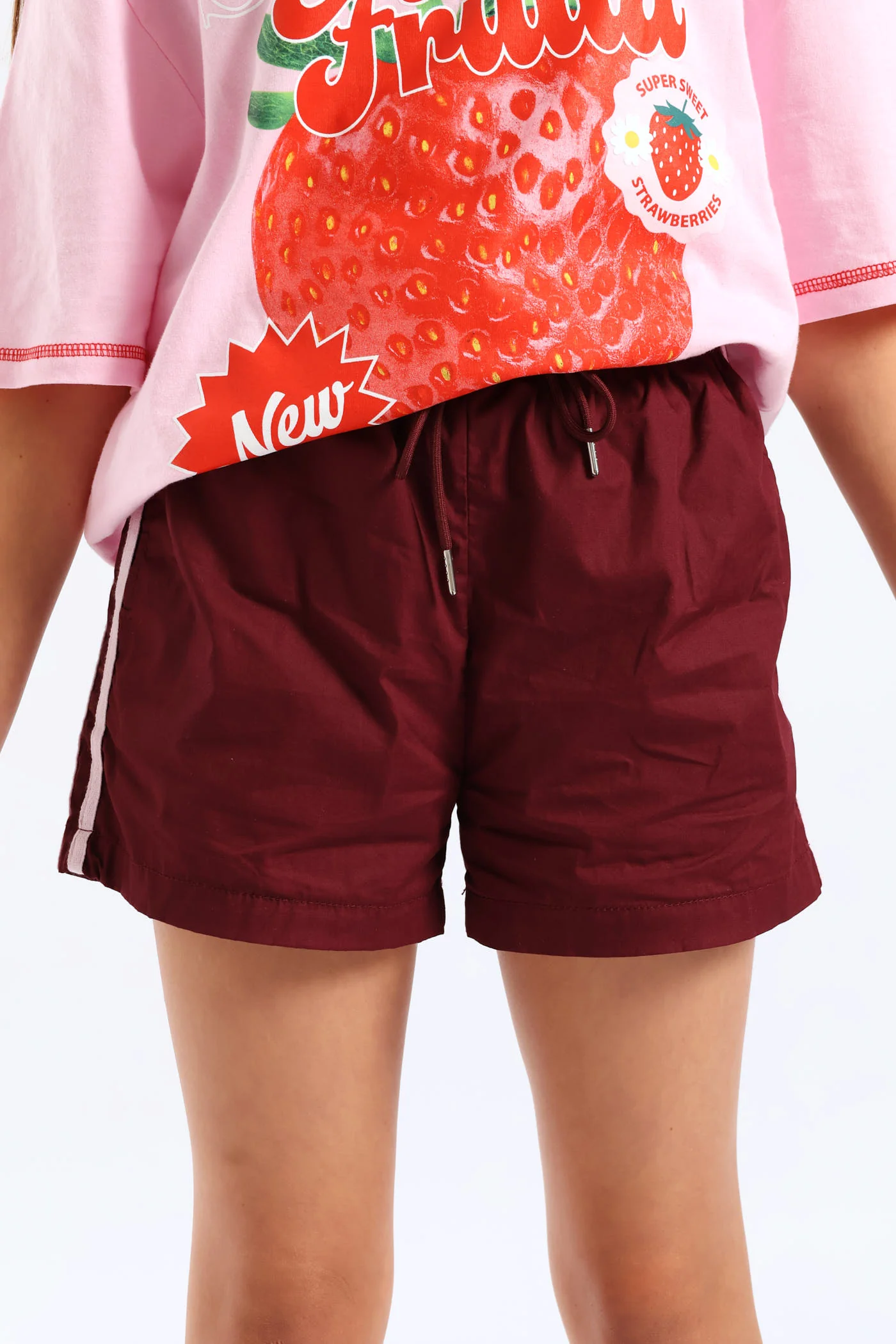 Girls Stripe Athletic Short - Maroon - Image 3
