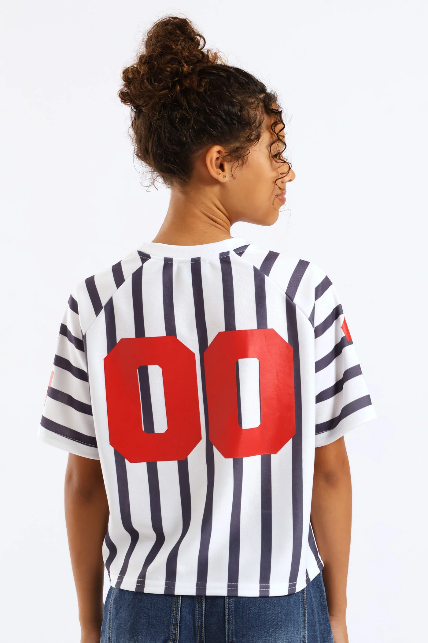 Girls Stripe Boxy Sports Club Tee - Cream/Navy - Image 2