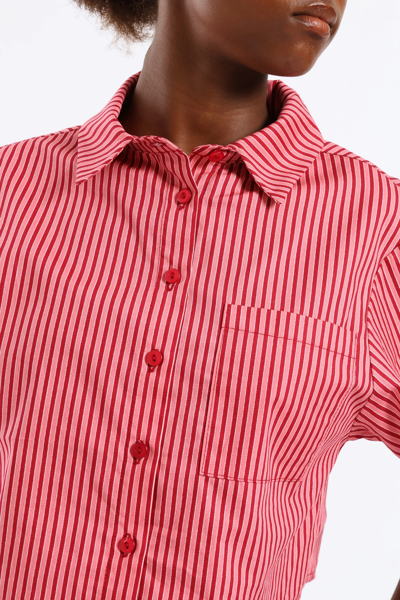 Girls Stripe Button Through Shirt - Red/Pink - Image 2